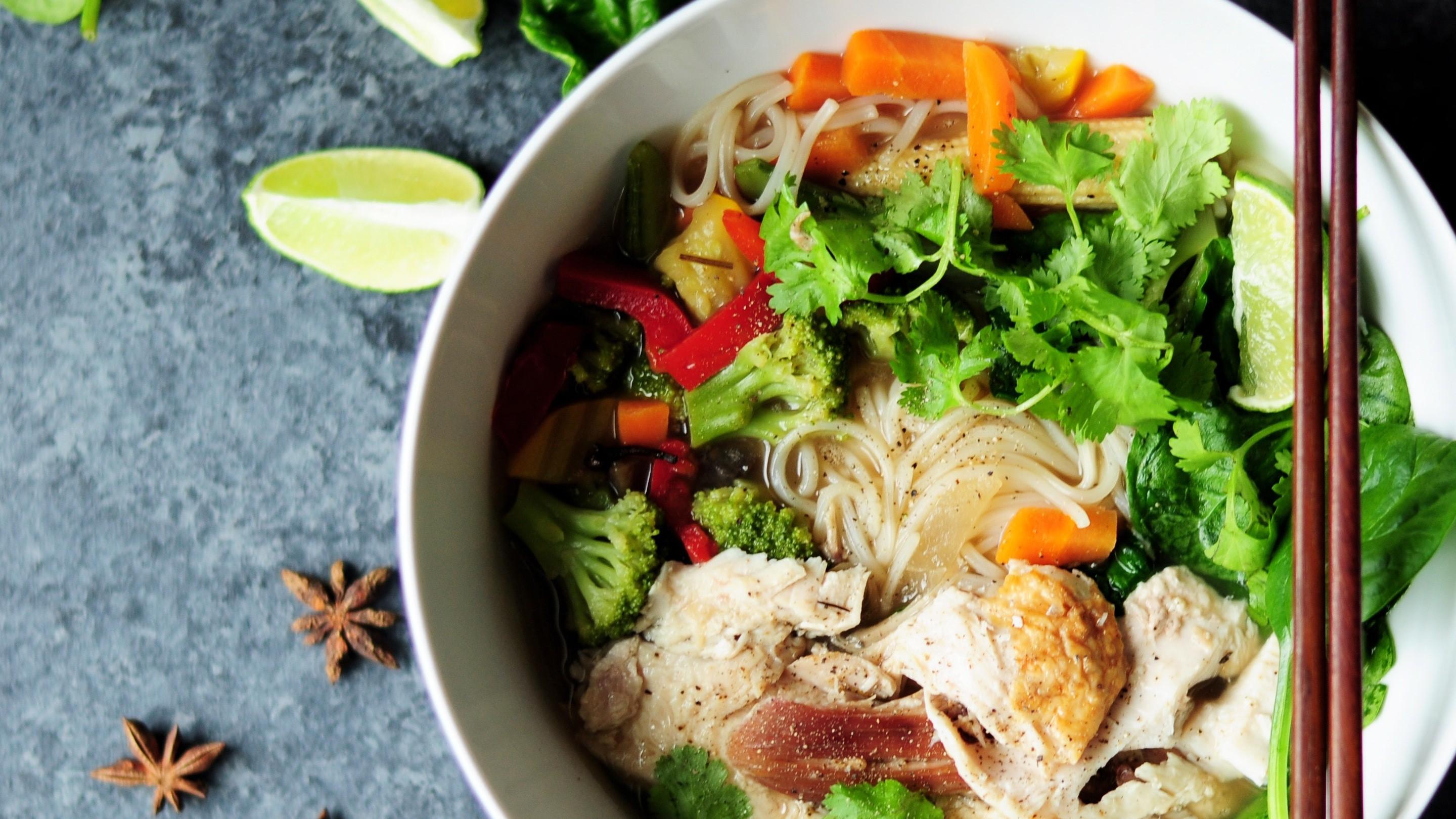 Salad and Chicken Noodle Chinese Food Dish Wallpaper. HD