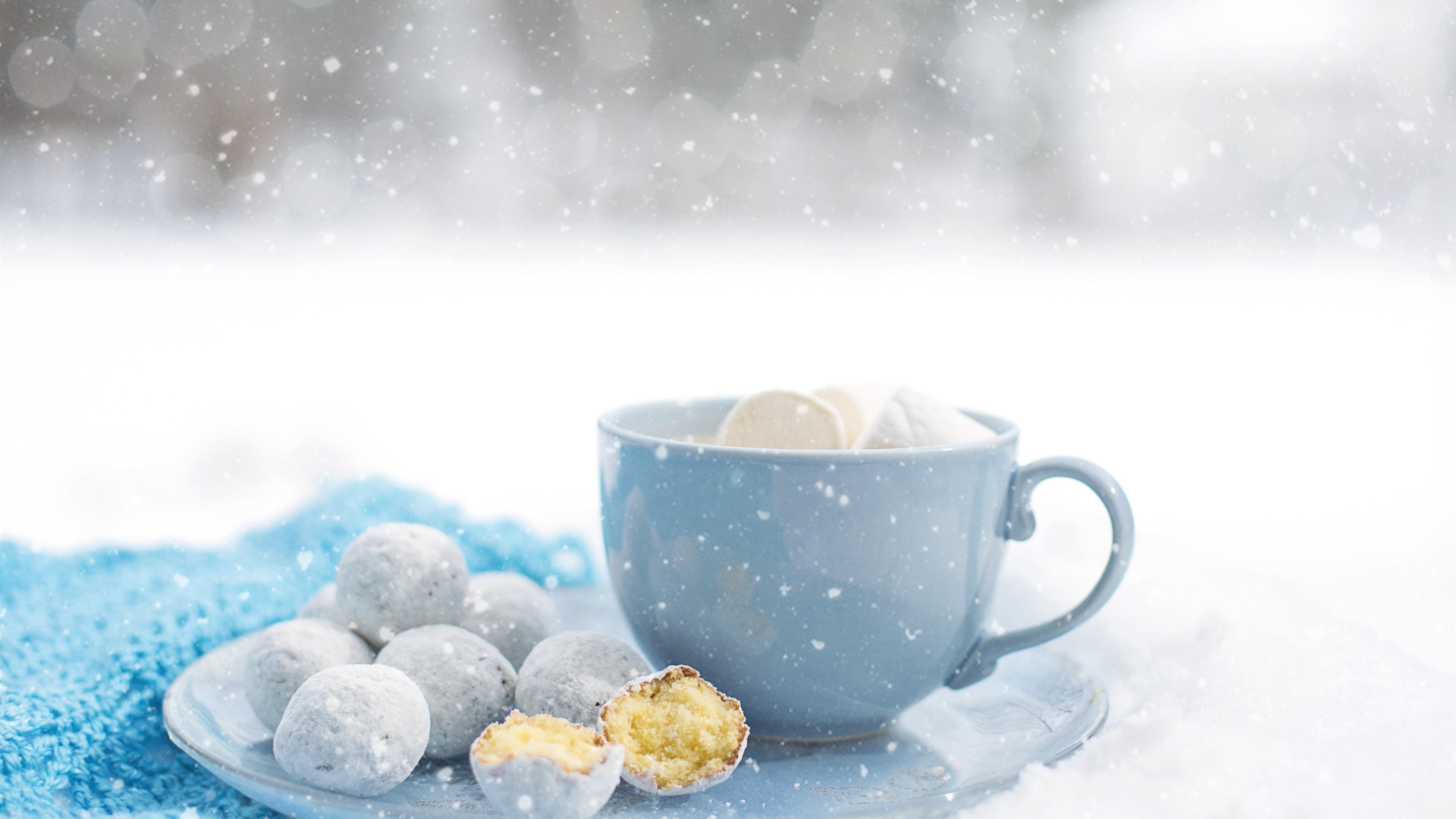Winter, coffee, cake, snow 1242x2688 iPhone XS Max wallpaper