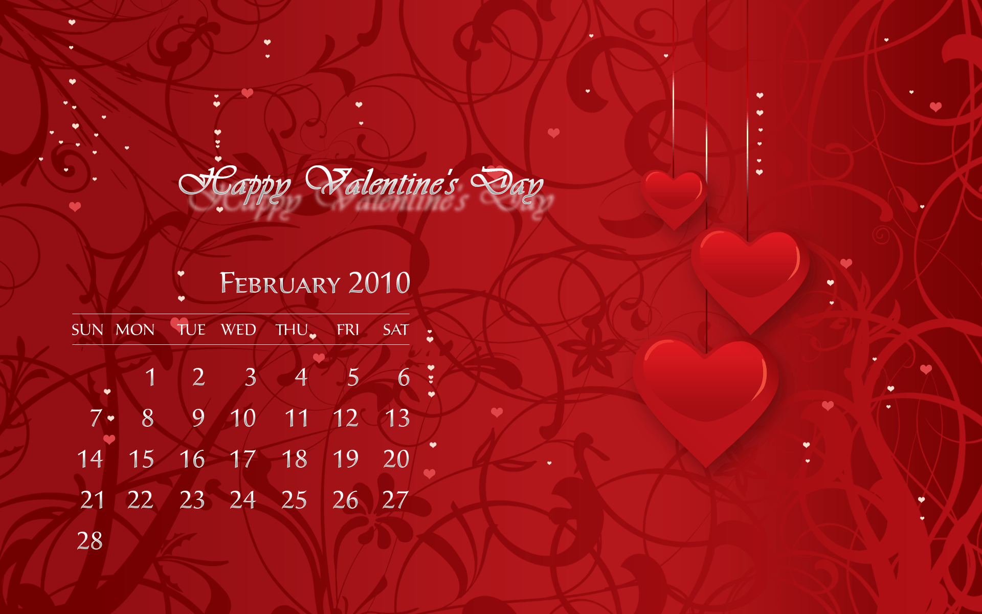 Valentine Day Screensaver Desktop with Calendar. Free