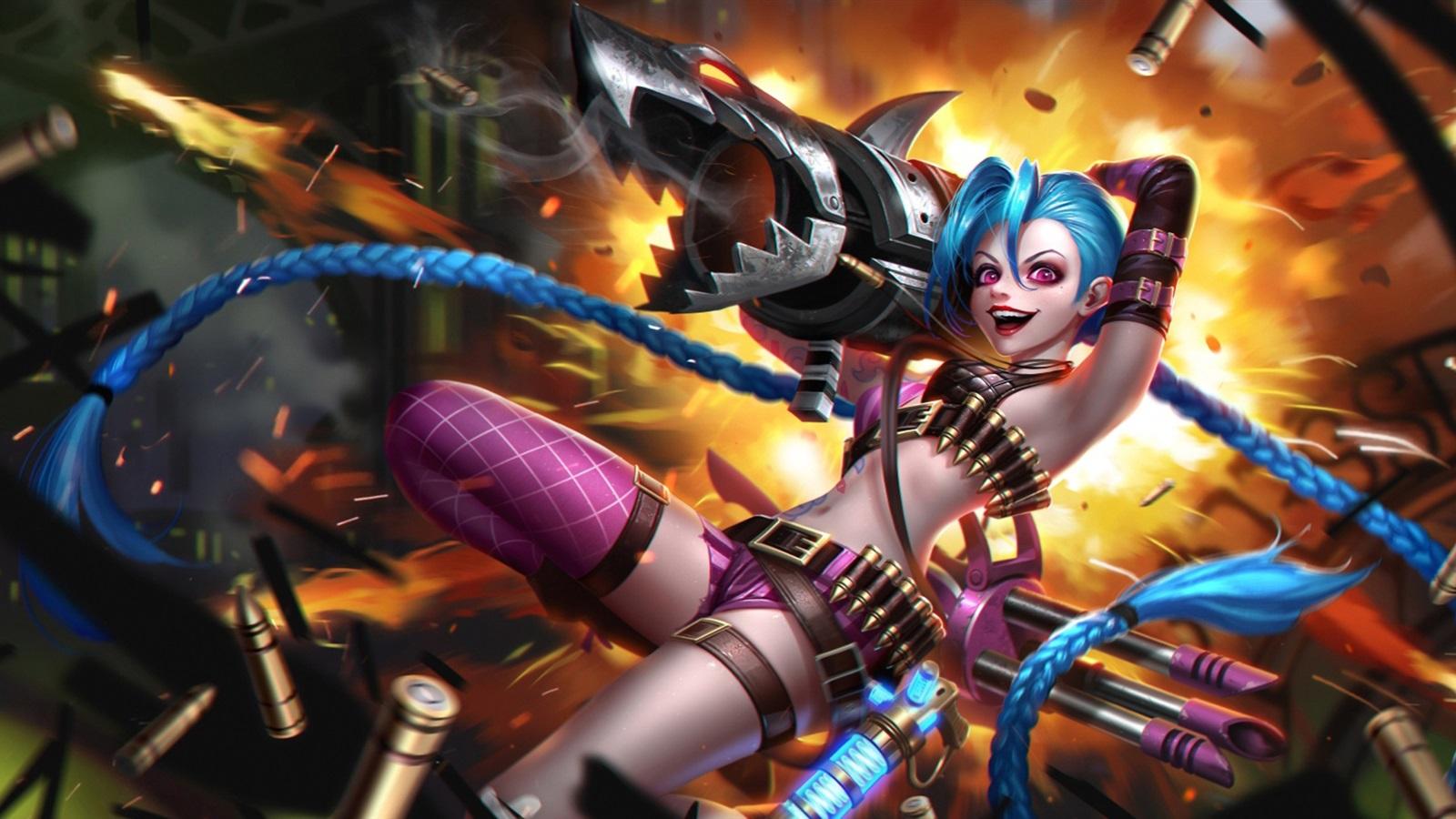 League of Legends, blue hair girl, bazooka 640x960 iPhone 4