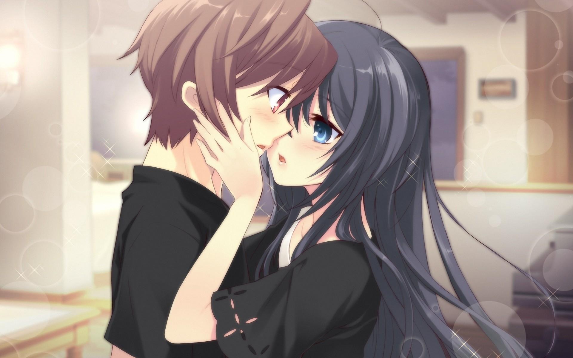 Anime, Boy, Girl, Tenderness, Kiss, Room Anime Couple Kiss