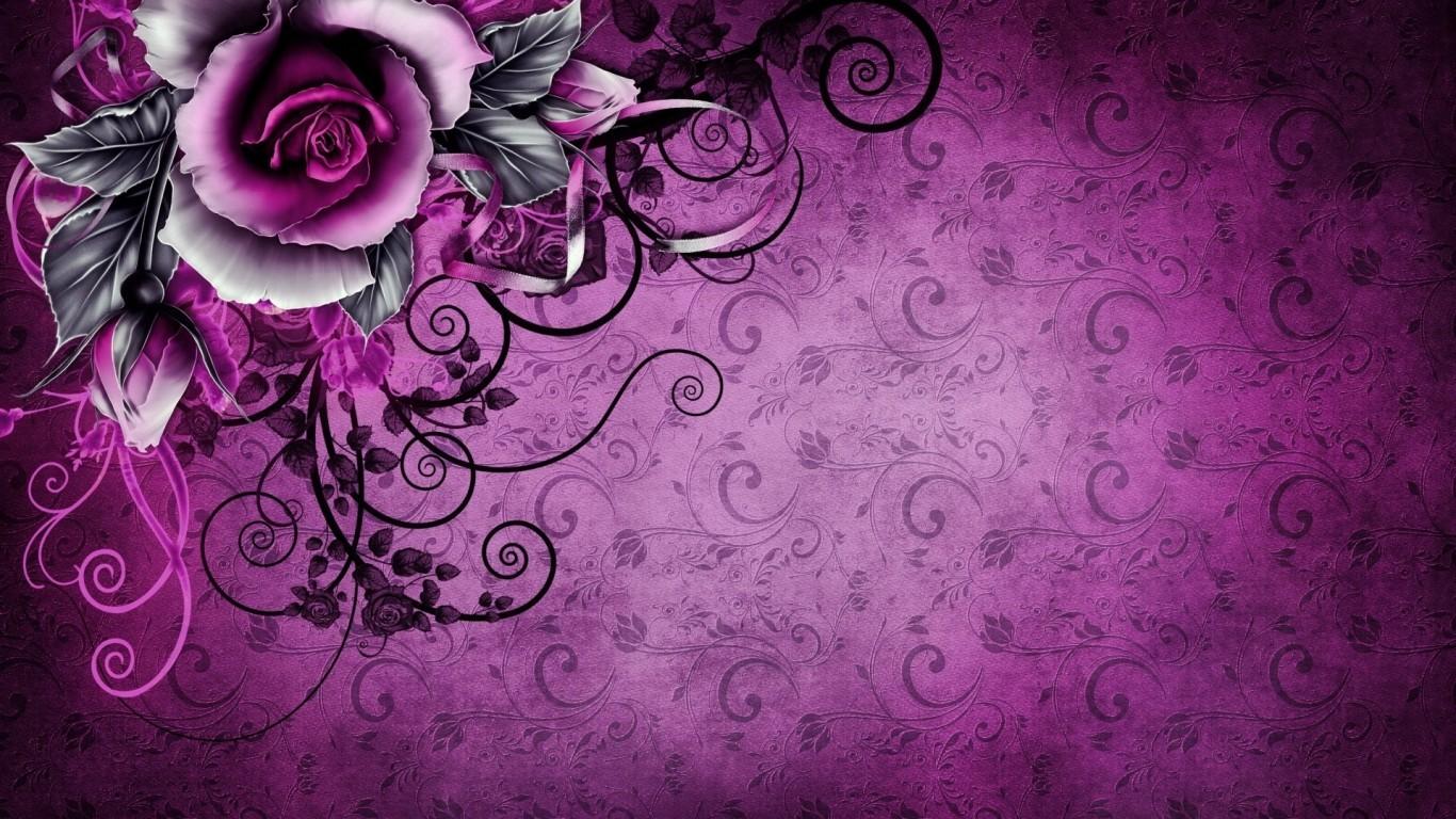 Download 1366x768 Rose, Purple, Vintage, Flowers Wallpaper
