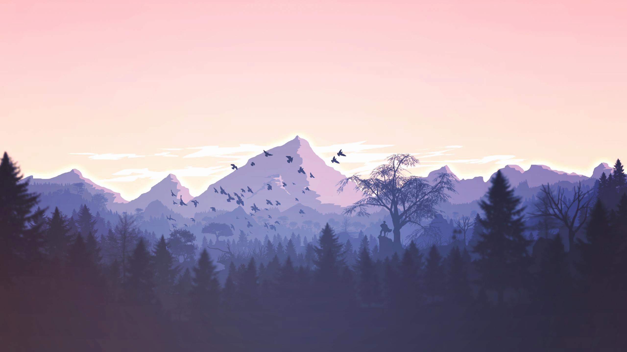 Minimalist Mountain Wallpaper HD Beautiful Landscape forest Deer Artwork Pine Trees Illustration Mountains Minimalism Animals Fire Of the Day of The Hudson