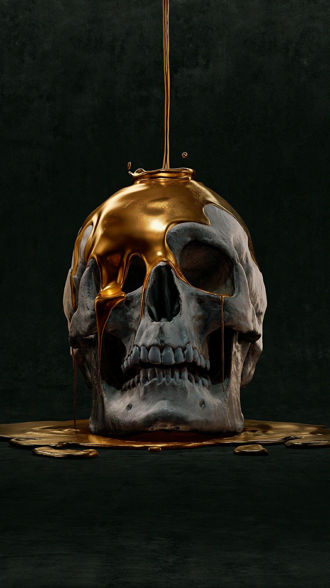 Skull liquidy Gold. Skull art, Skull, Skull and bones