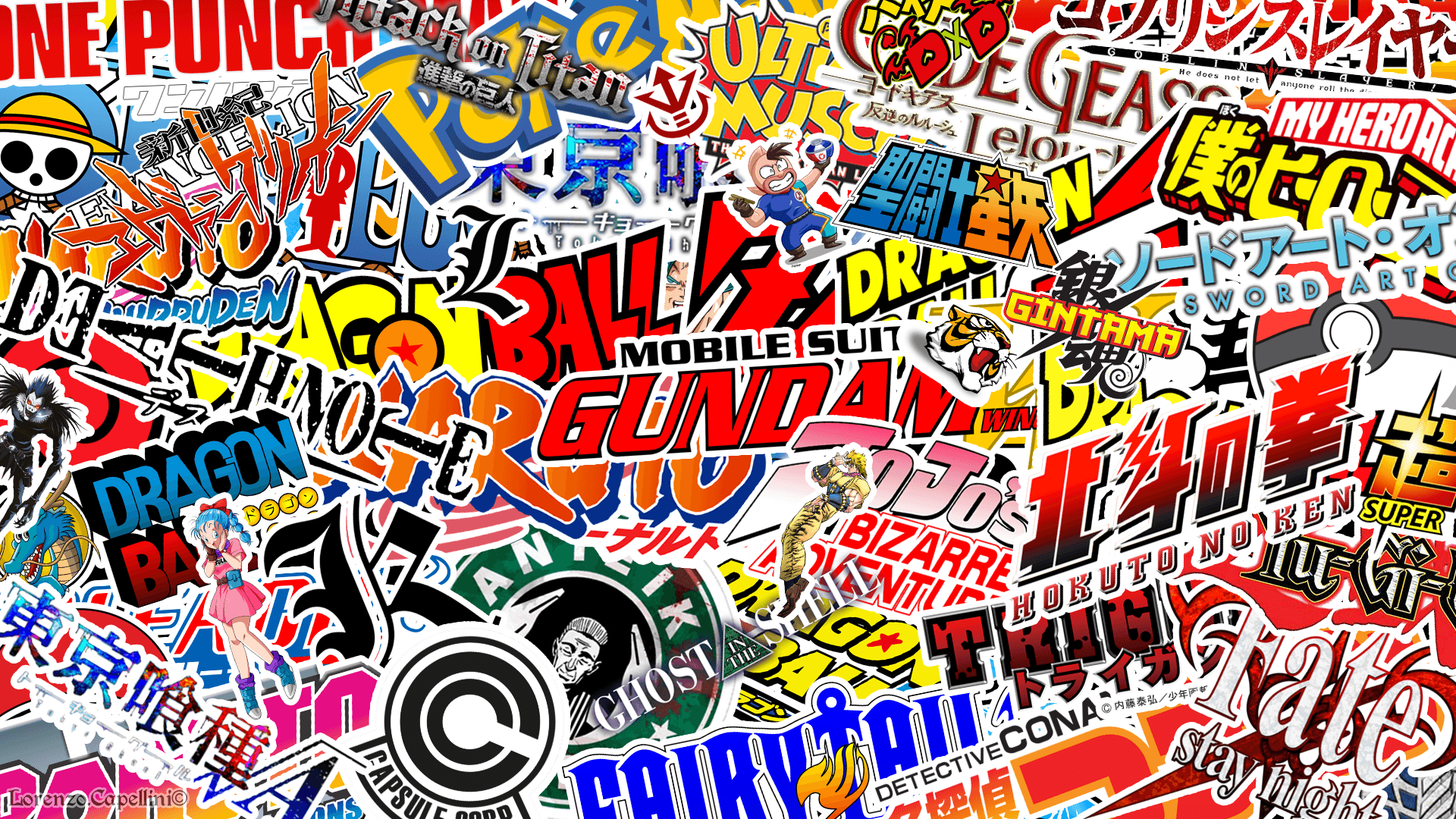 Anime logos Wallpaper sticker bomb style 1920*1080