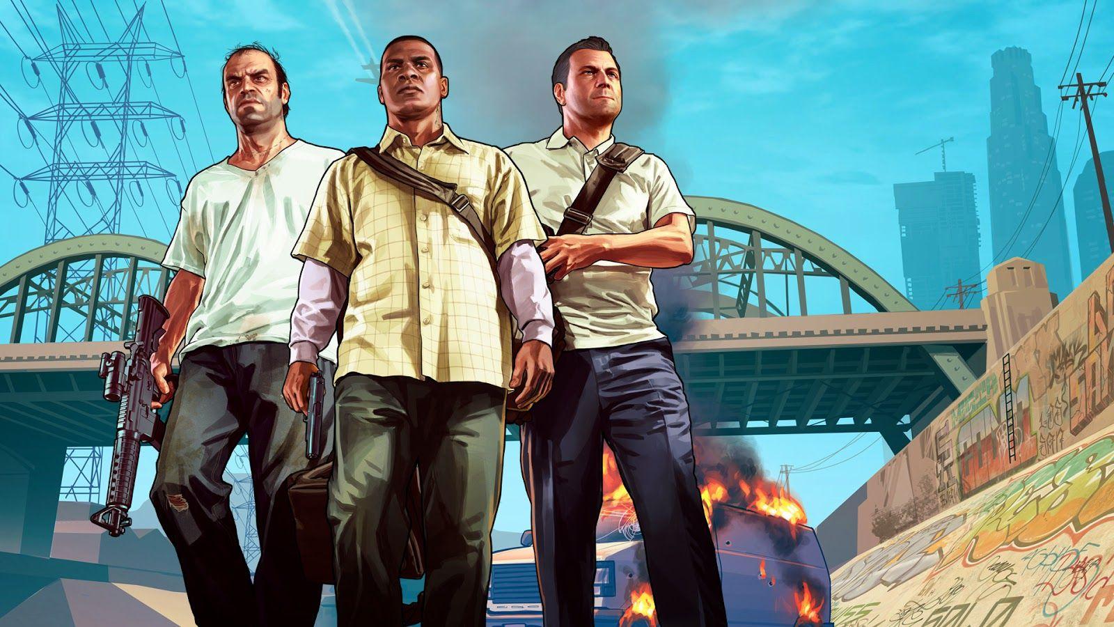 Grand Theft Auto V Franklin Michael Trevor HD desktop