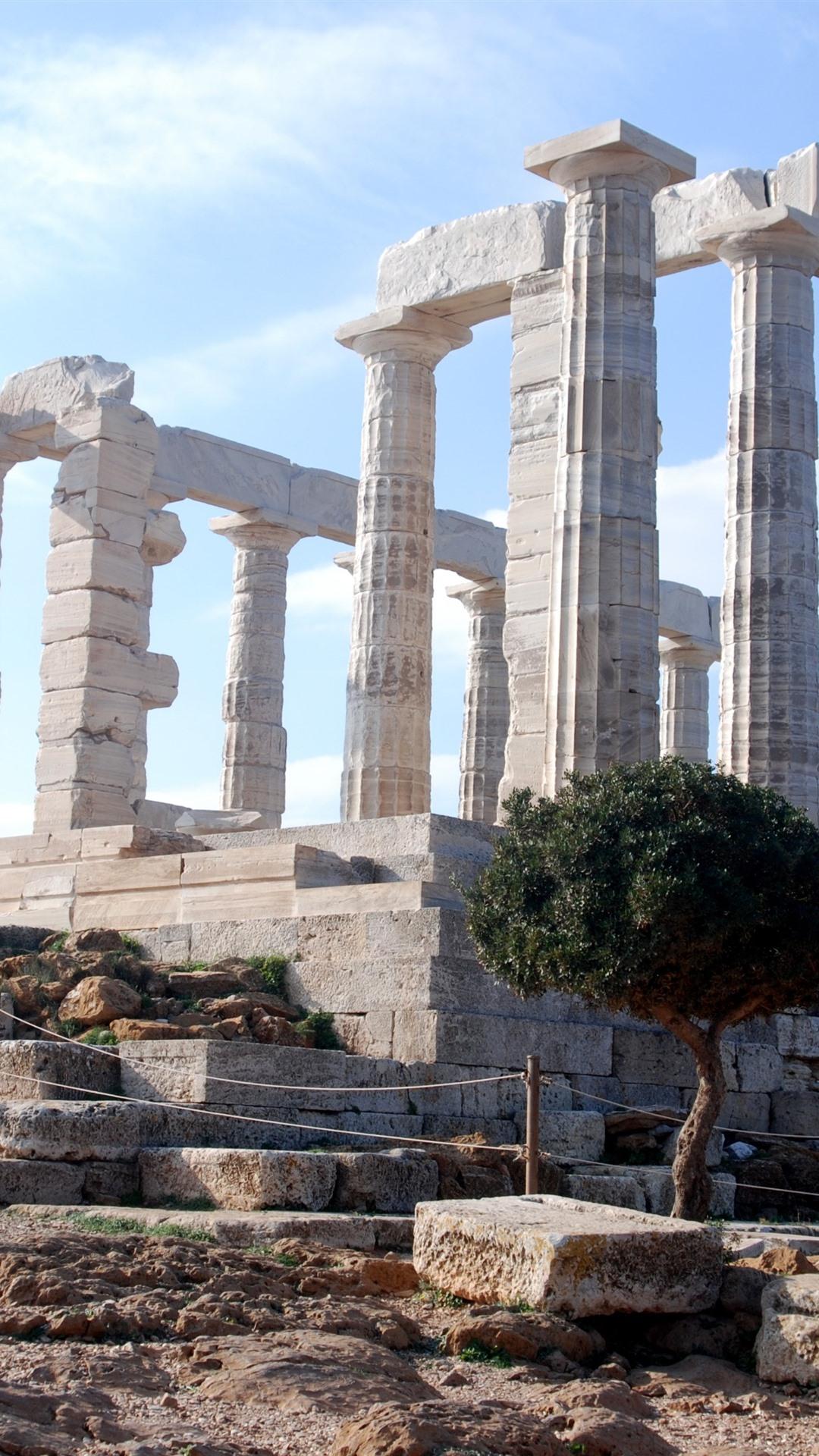 Greece, Palace, Ruins, Stone Pillars 1125x2436 IPhone XS X