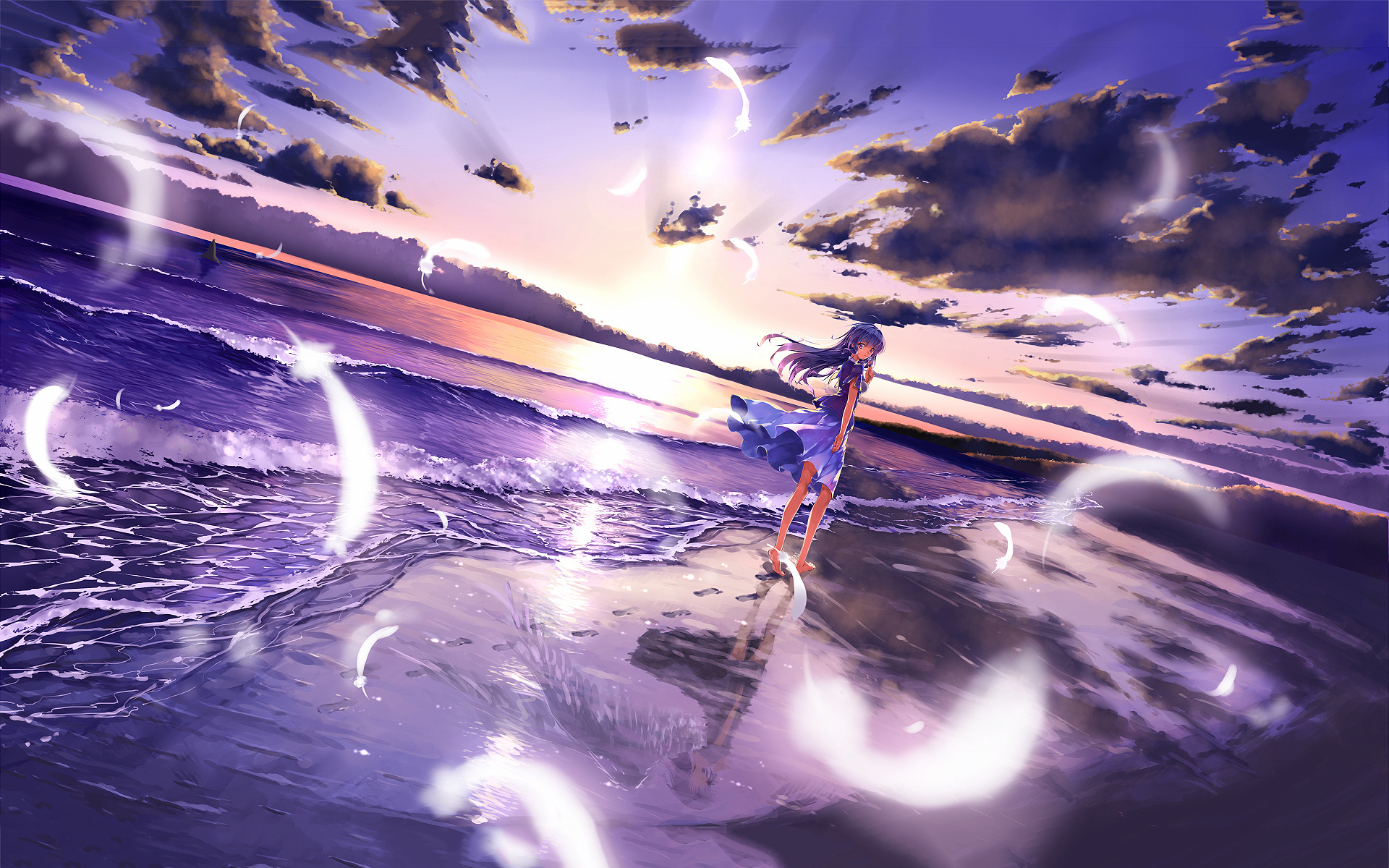 Anime Girl Beach Sunset