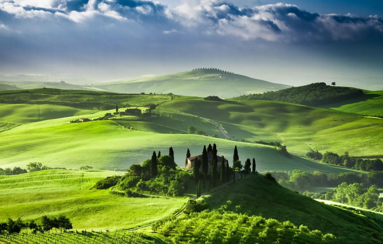 Wallpaper hills, Villa, field, spring, Italy, farm, Tuscany image