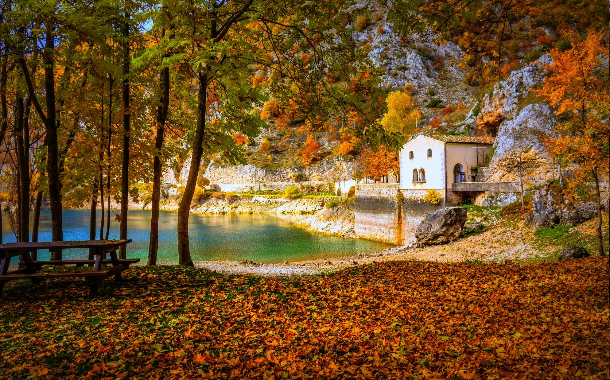 Cottage, Lake, Fall, Camping, Italy, Trees, Hill, Yellow