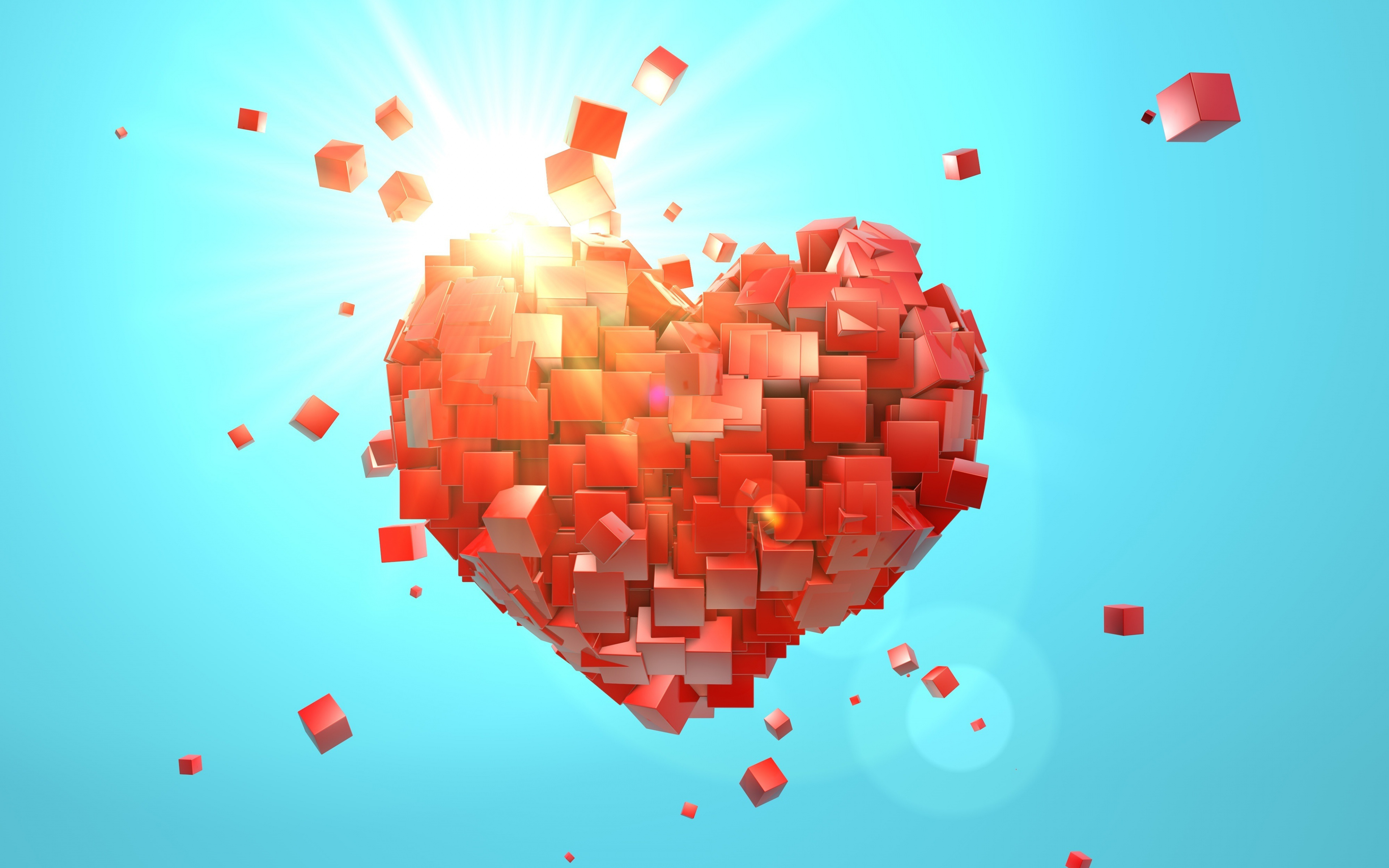 Download wallpaper 3840x2400 heart explosion, love, red cubes, abstract, valentine day 4k wallaper, 4k ultra HD 16:10 wallpaper, 3840x2400 HD background, 1568