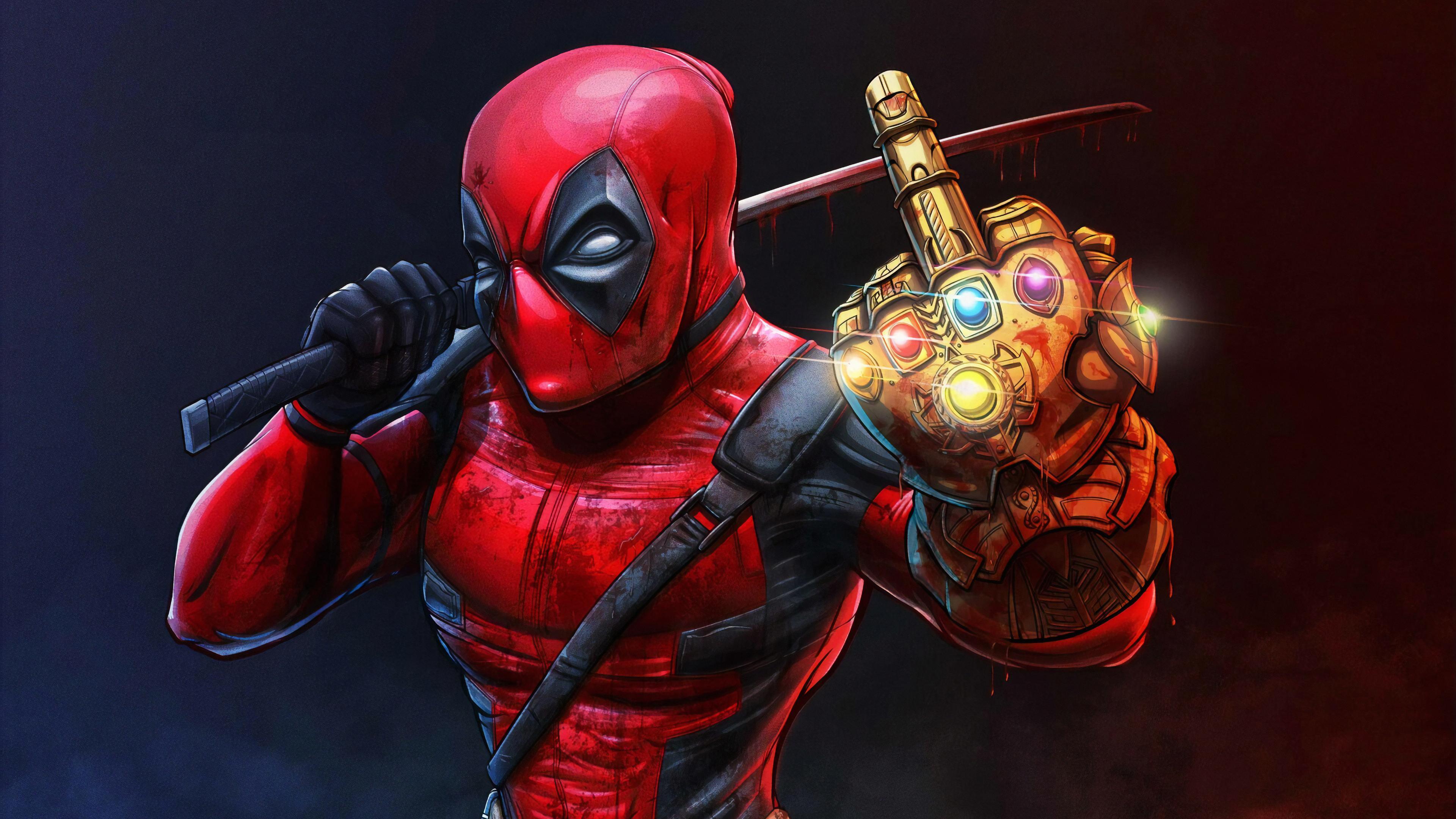Wallpapers 4k Deadpool With Thanos Infinity Gauntlet 4k