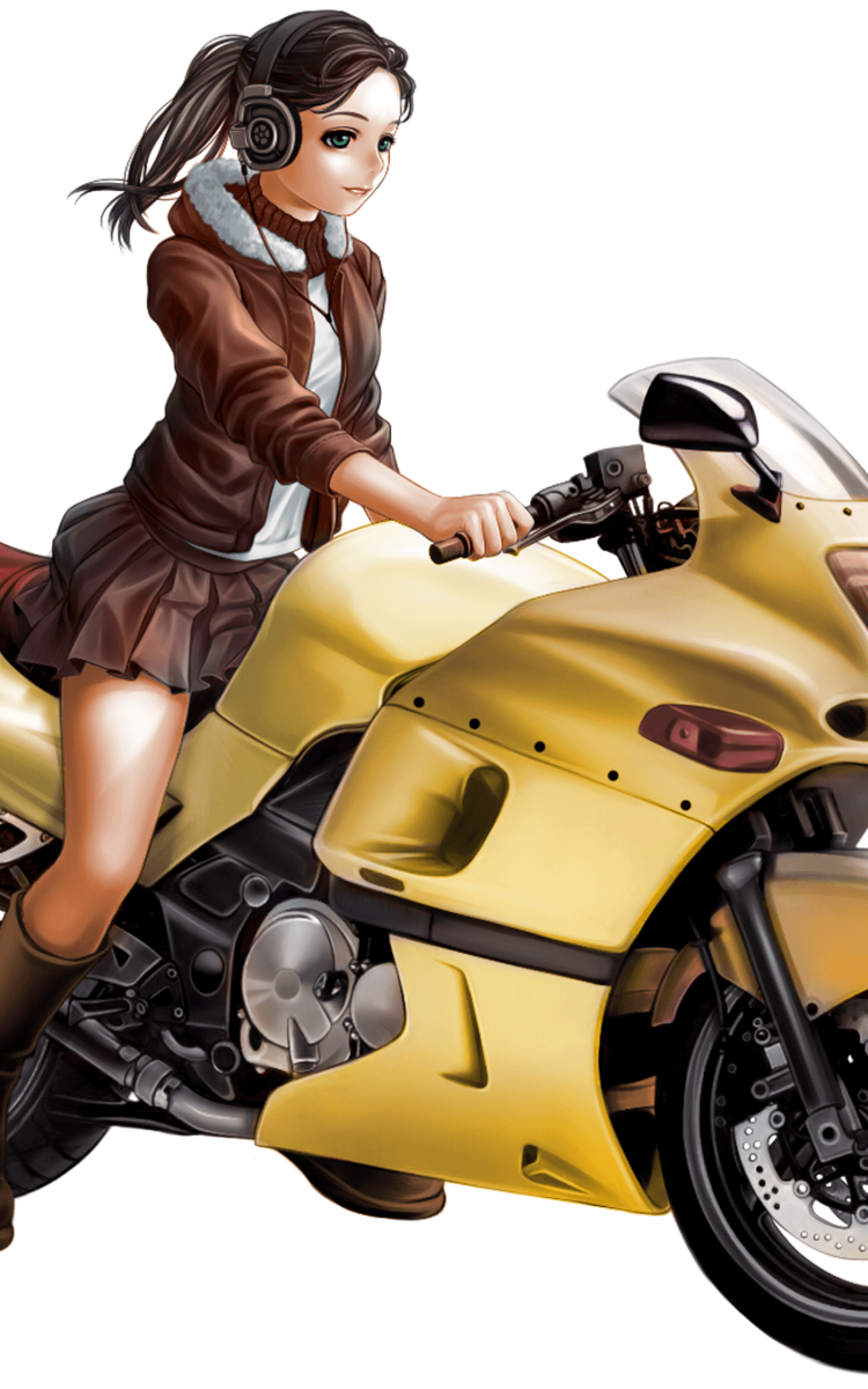 Download 1600x2560 Anime Girl, Rider, Motorcycle, Headphones