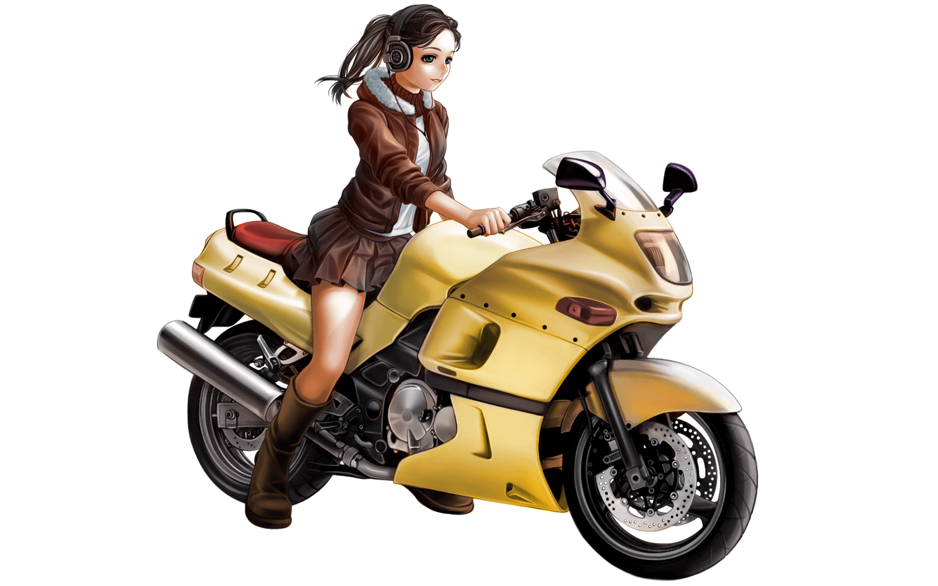 Download 1920x1200 Anime Girl, Rider, Motorcycle, Headphones