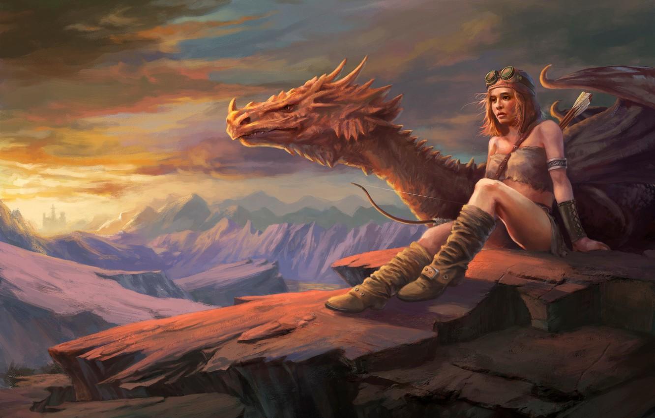 Wallpaper Girl, Dragon, Girl, Dragon, Art, Fiction, Dragon Rider image for desktop, section фантастика