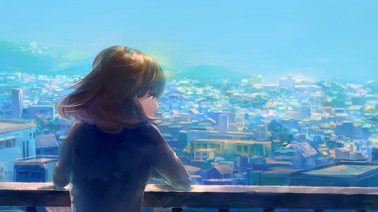 Download 1280x720 Anime Girl, Landscape, City View