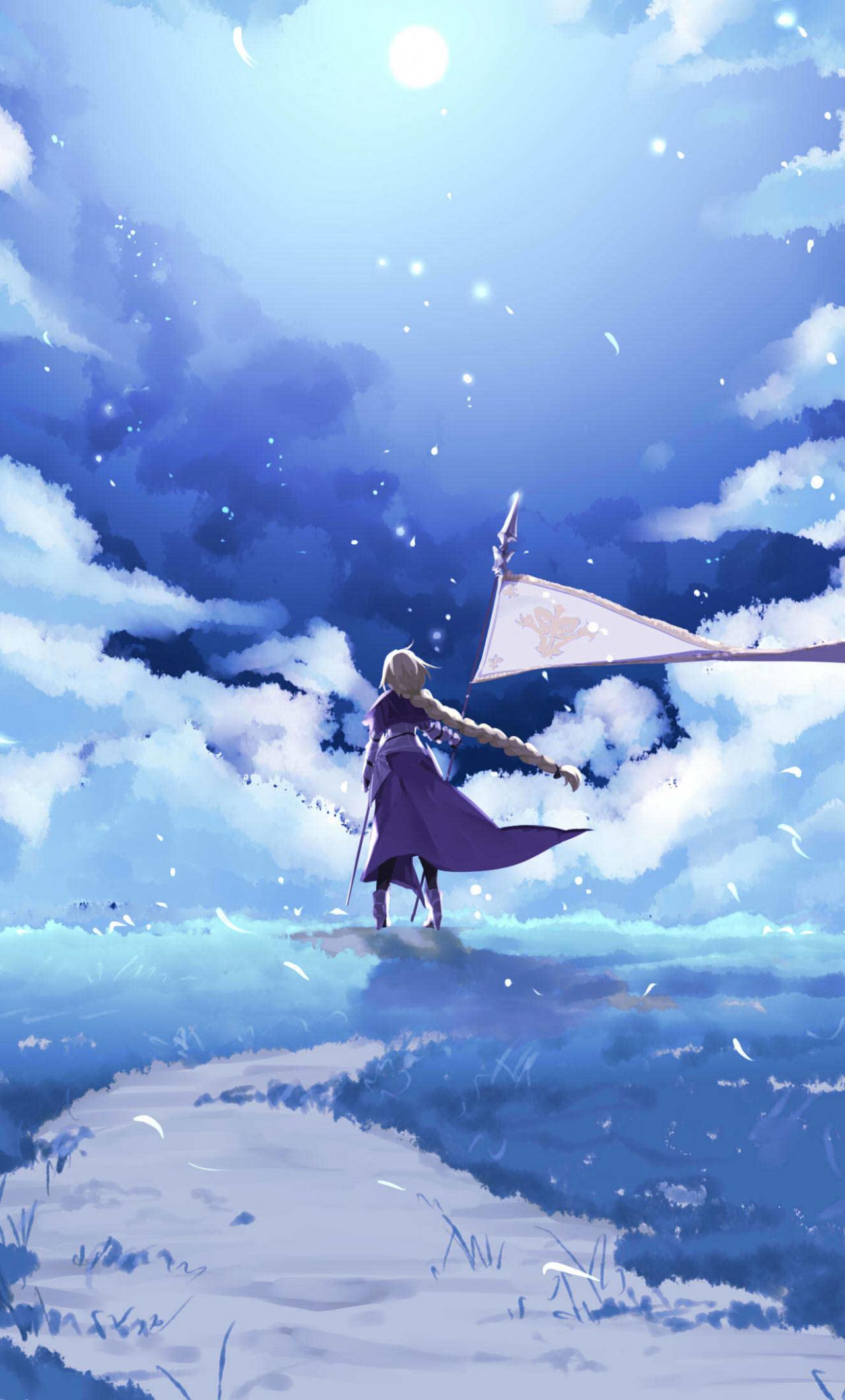 Fate Grand Order, Ruler, Anime Girl, Landscape, Clouds