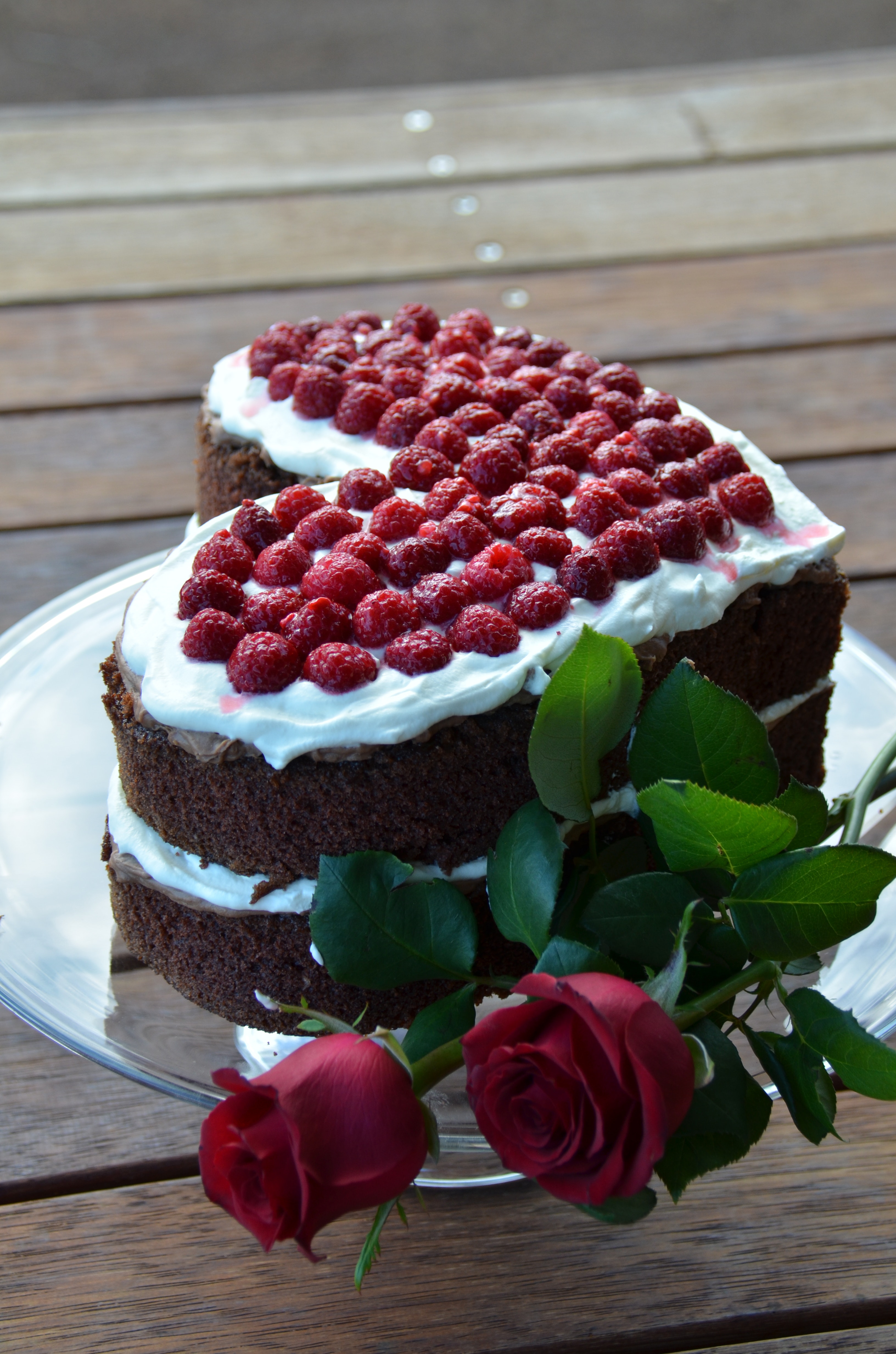 Free of heart shaped chocolate cake, red roses