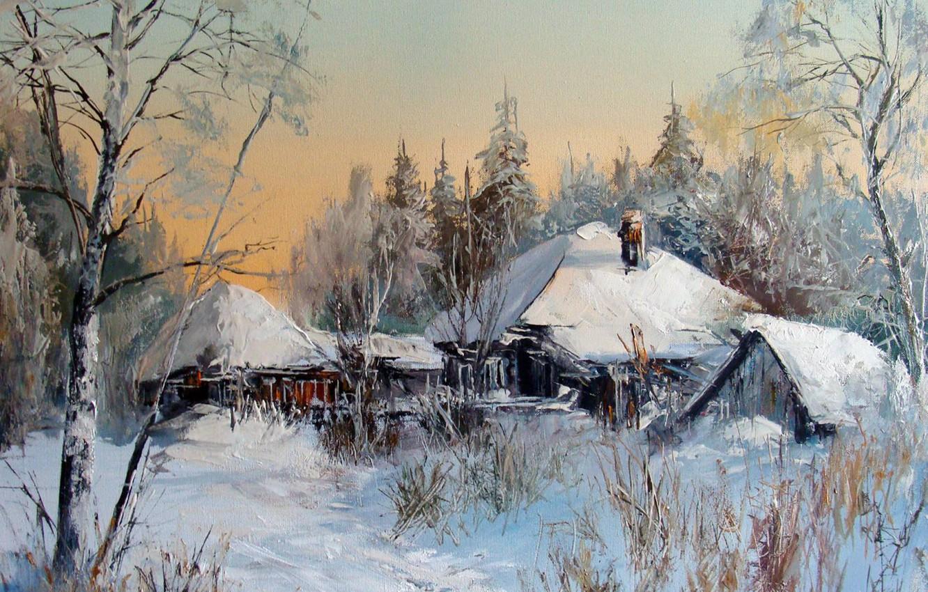 Wallpaper winter, oil, picture, painting, canvas, Winter