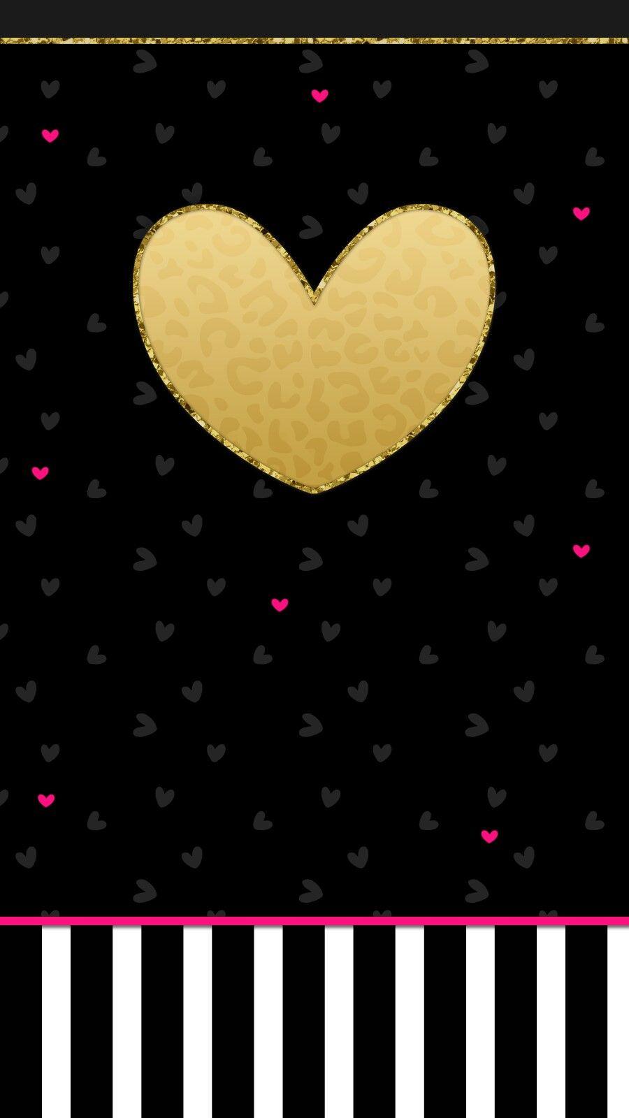 valentine's_day #black #gold #pink #love #heart #wallpaper
