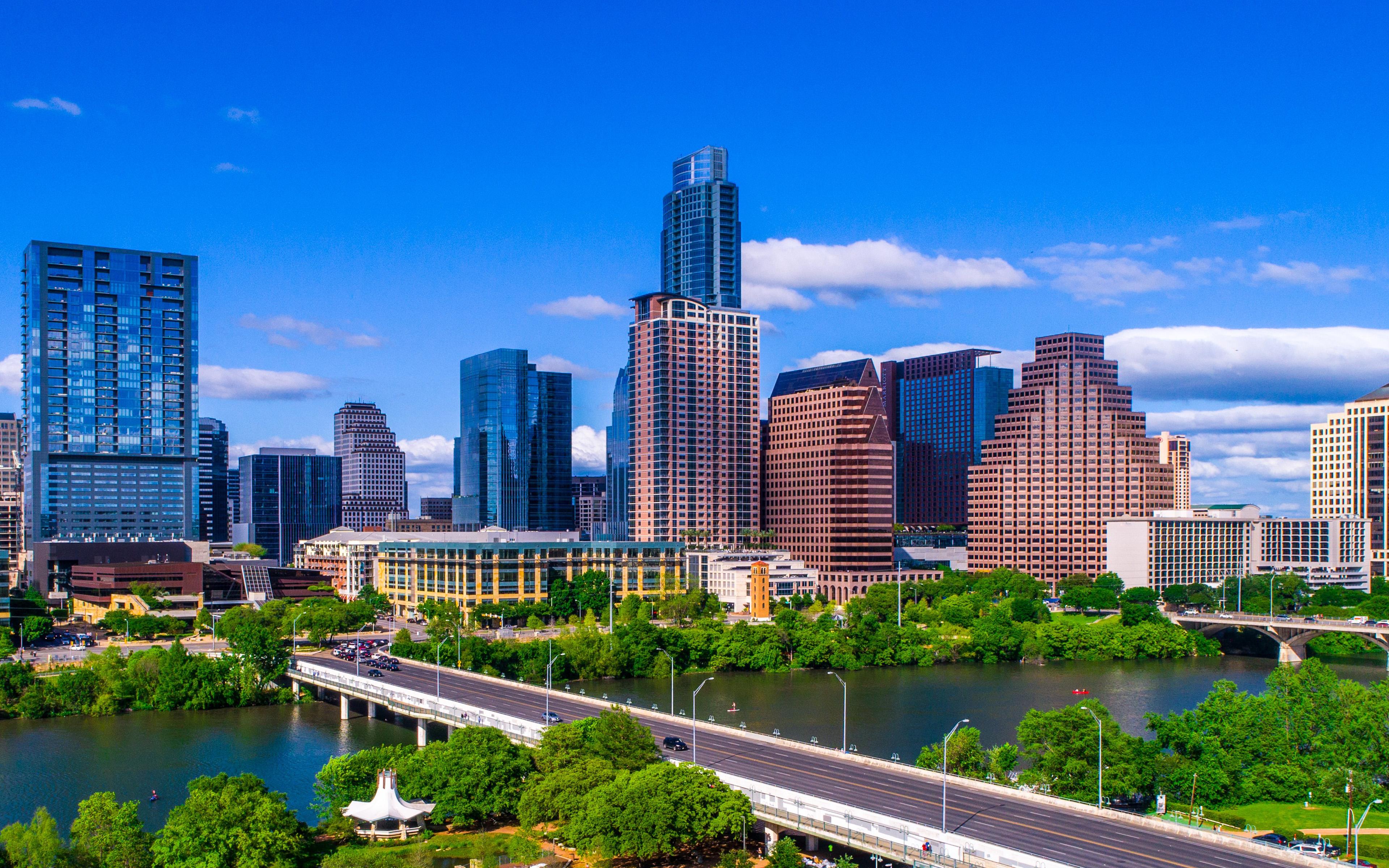 Download wallpaper 4k, Austin, summer, cityscapes, american cities, Texas, modern buildings, America, USA, Cities of Texas, City of Austin for desktop with resolution 3840x2400. High Quality HD picture wallpaper