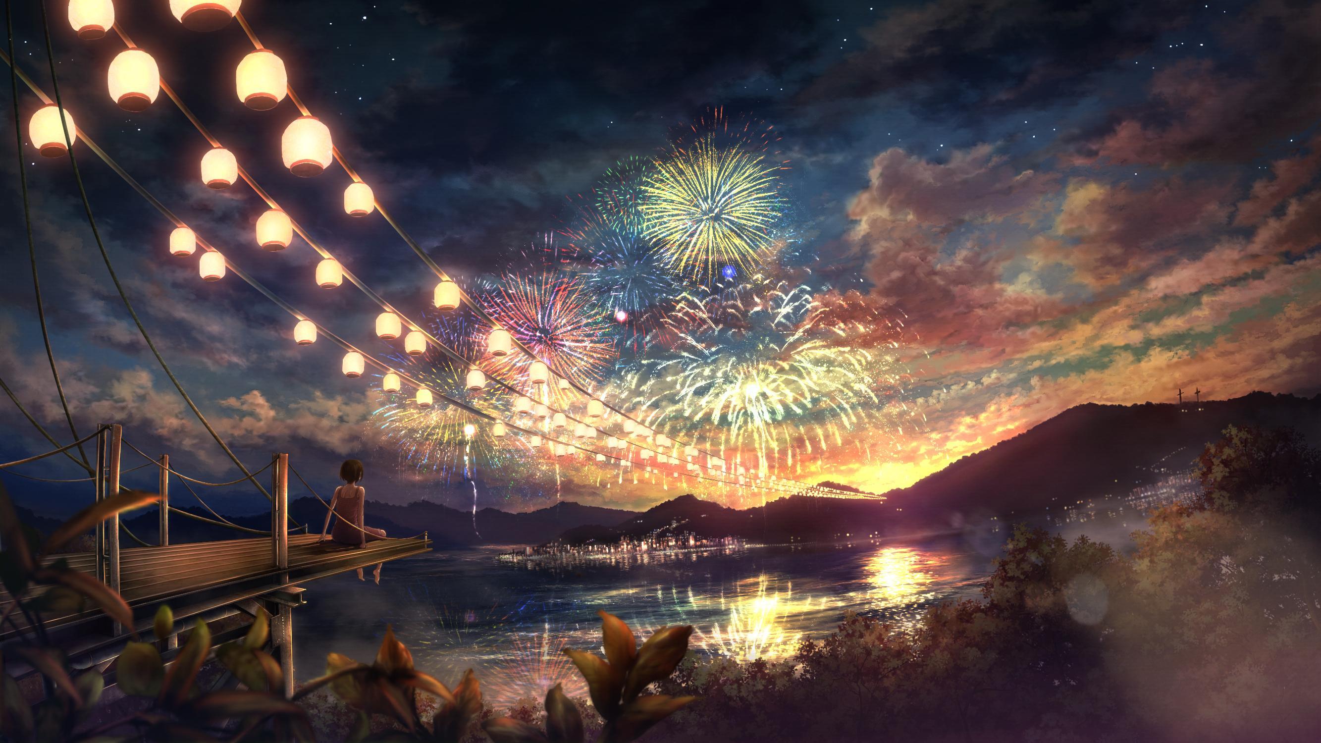 Distant Fireworks HD Wallpaper. Background Image