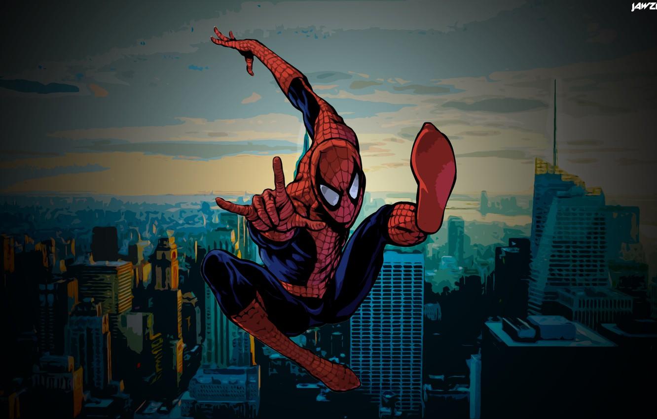 Человек паук на фоне города