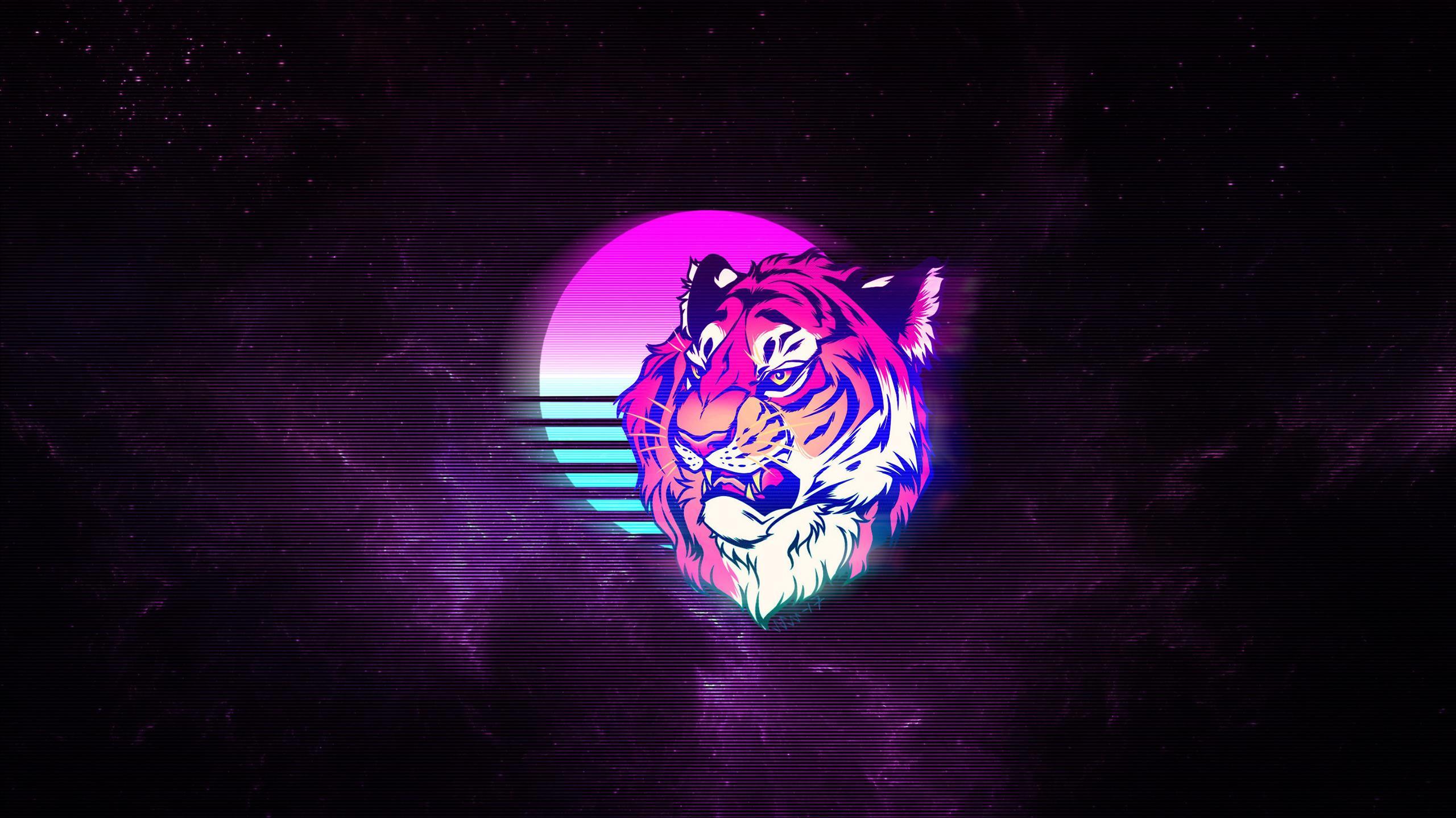 Tiger Retro Neon Art Wallpaper