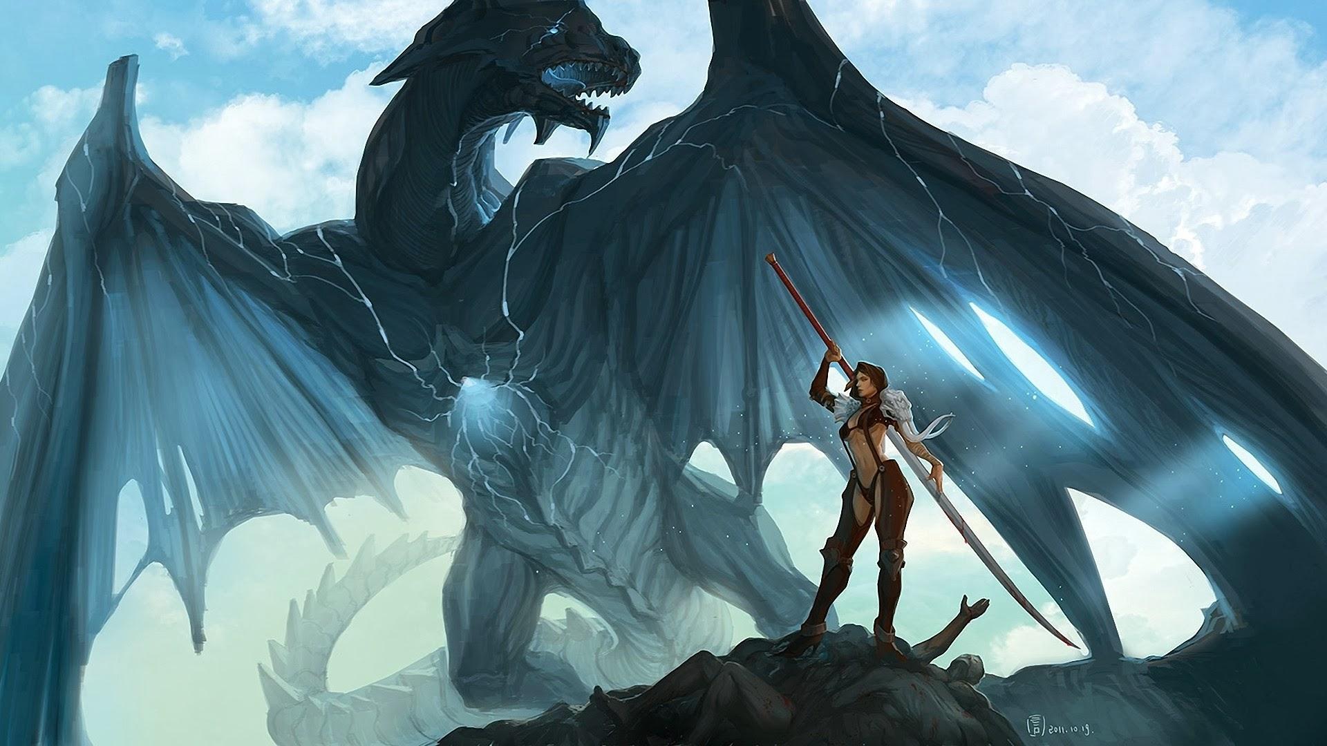 Free download dragon fantasy warrior girl wallpaper HD