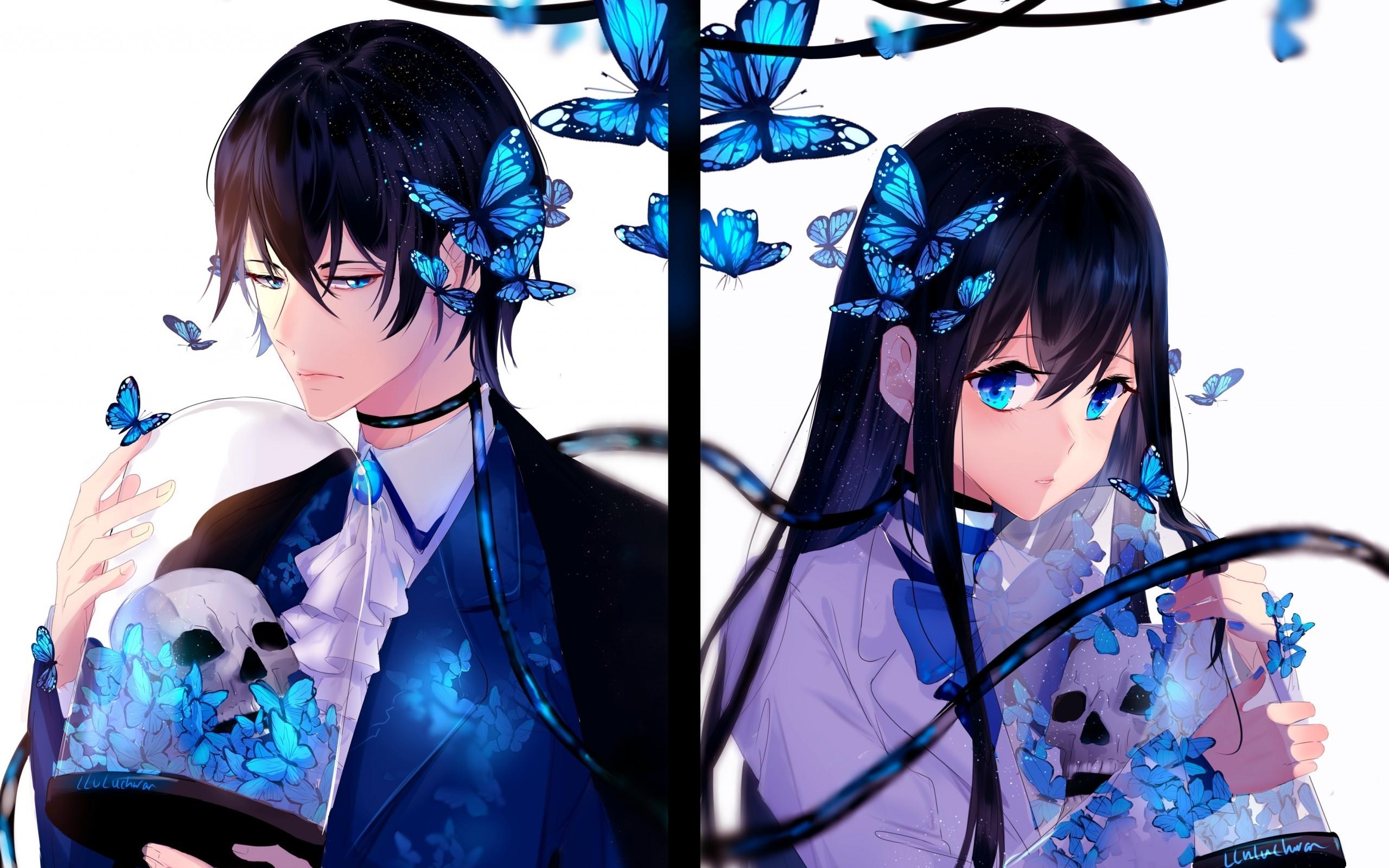 Download 2560x1600 Anime Couple, Romance, Butterflies