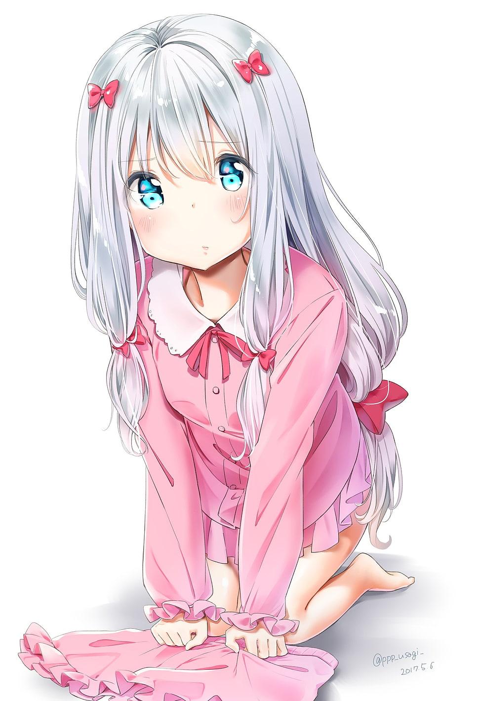 White haired female anime character illustration, Eromanga
