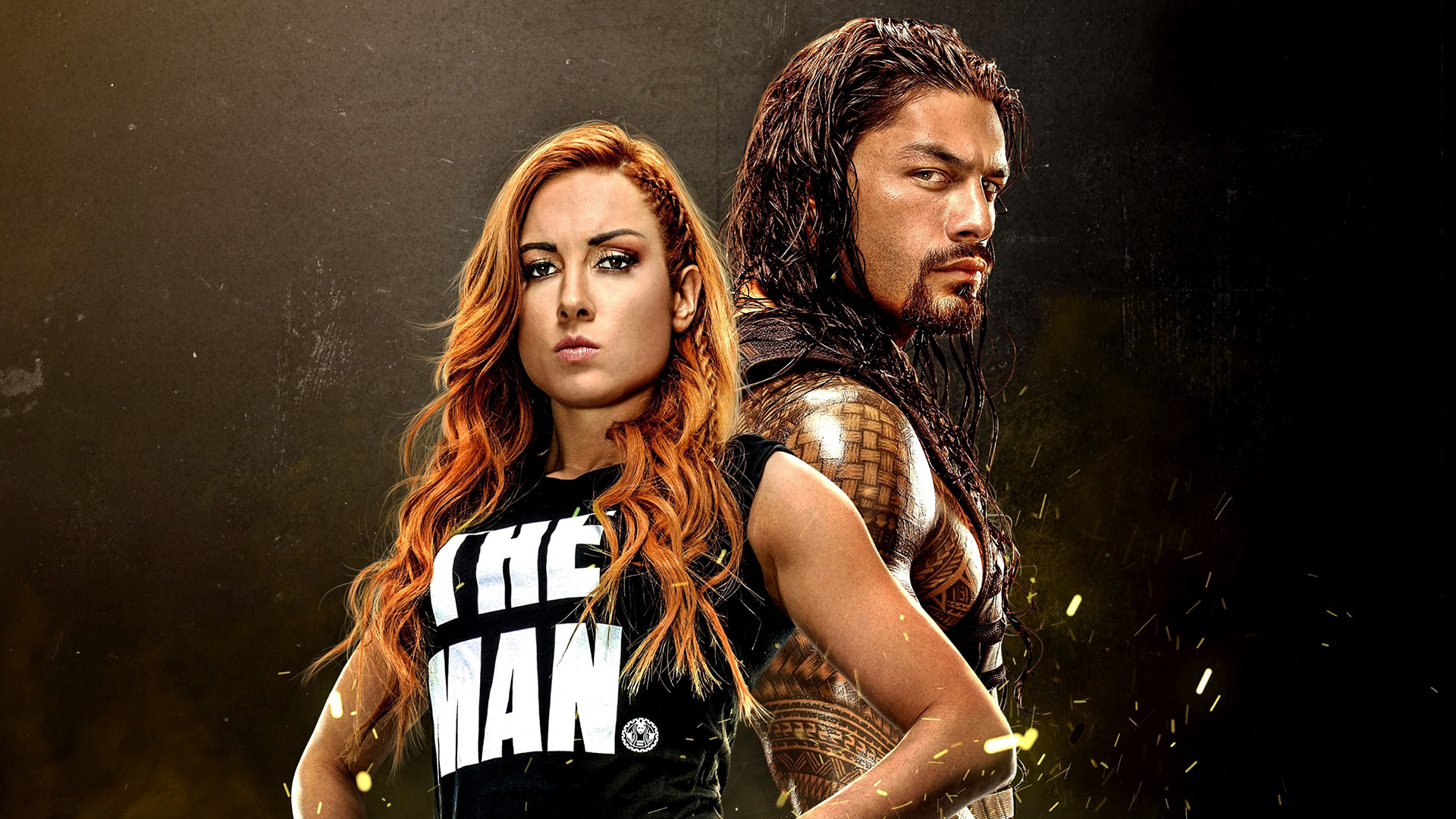 Wallpaper of Becky Lynch, Roman Reigns, WWE 2K20 background