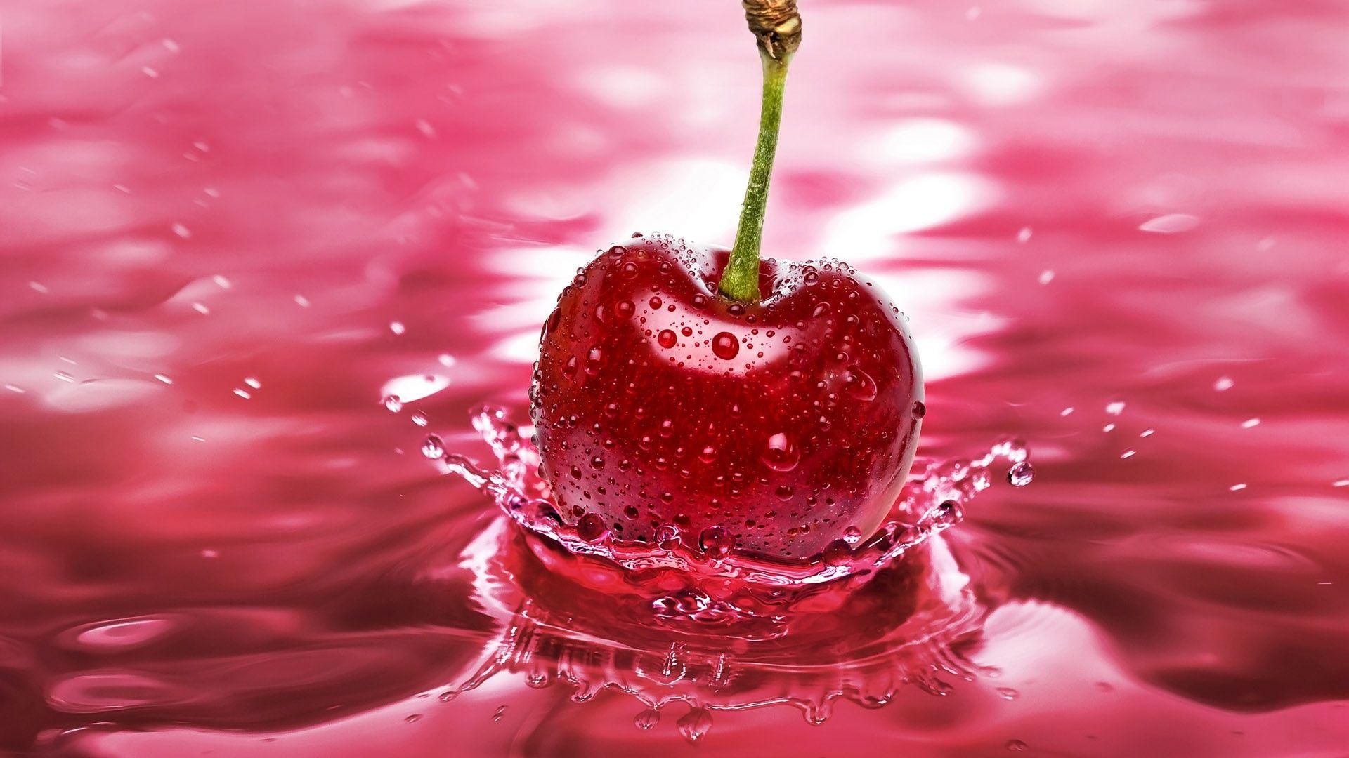 Cherry Fruit Splash on The Water Photo Gallery Wallpaper