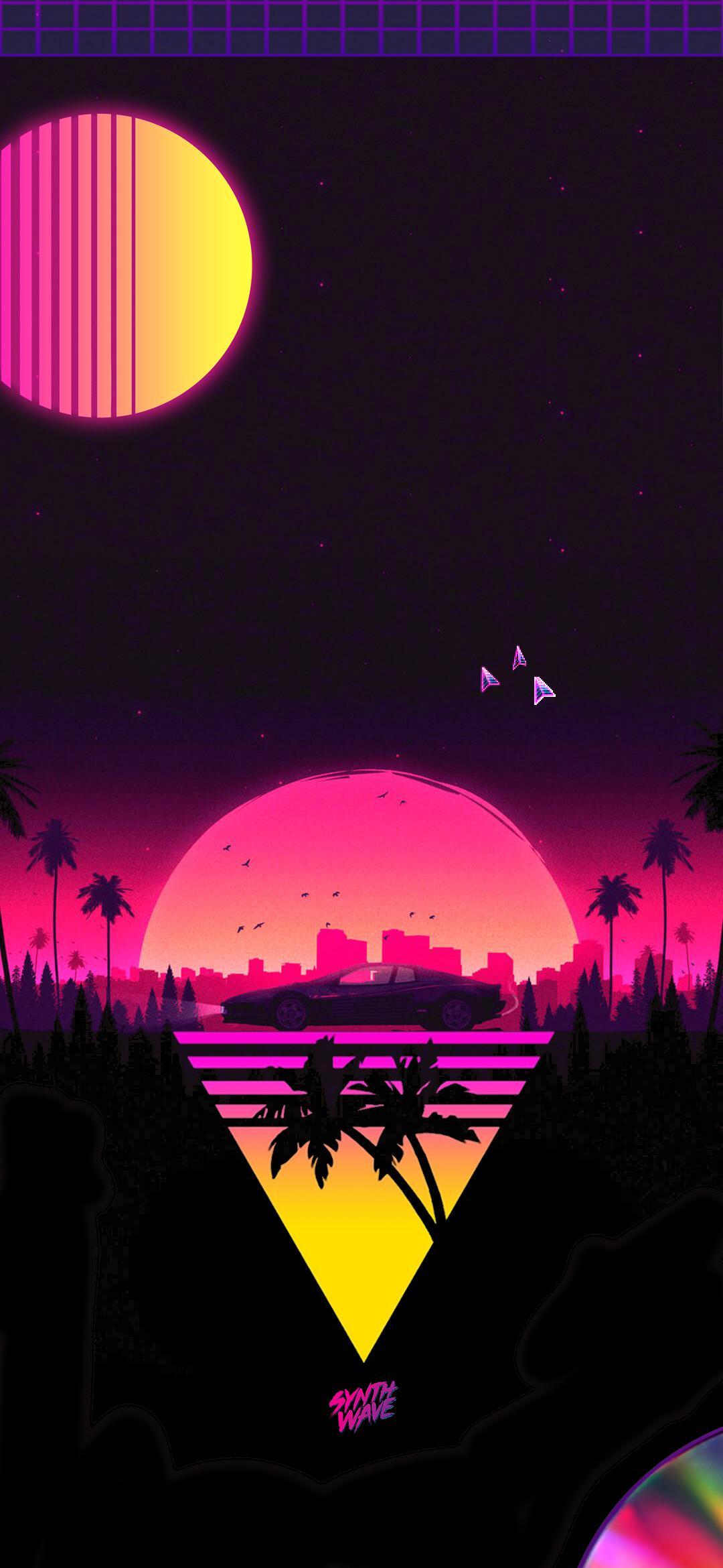 Synth Wave Mobile Wallpaper I designed for my lockscreen