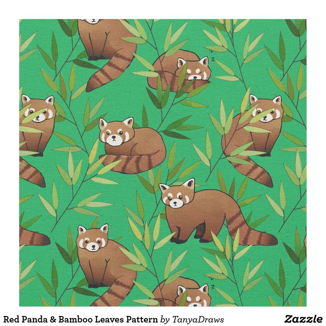 Red Panda & Bamboo Leaves Pattern Fabric. Red panda, Panda
