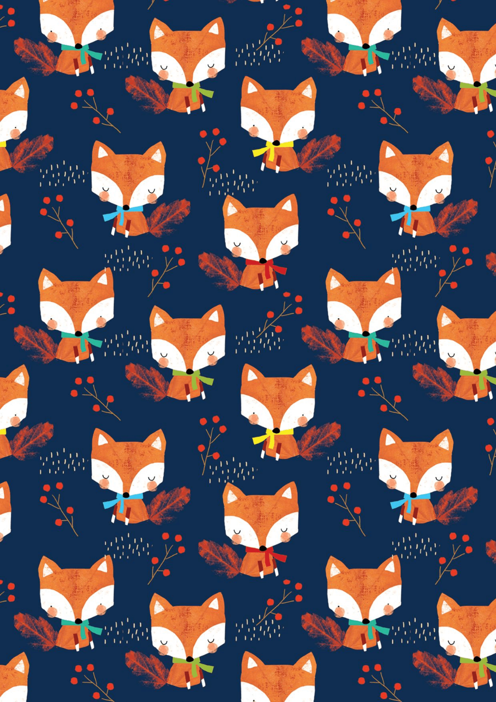 fall fox patterns illustration, Cute