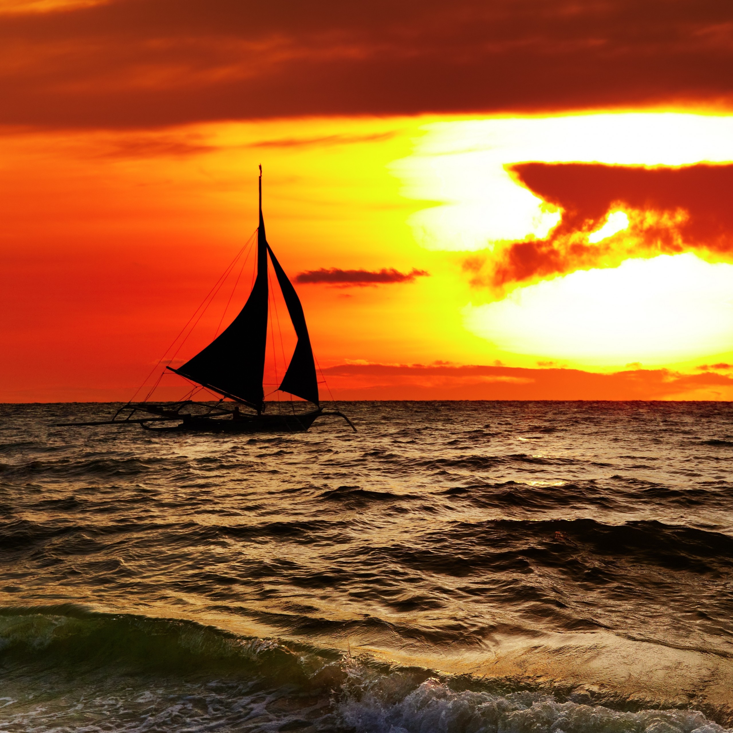 Wallpaper Sunset, Sailboat, Twilight, Silhouette, 4K, Nature