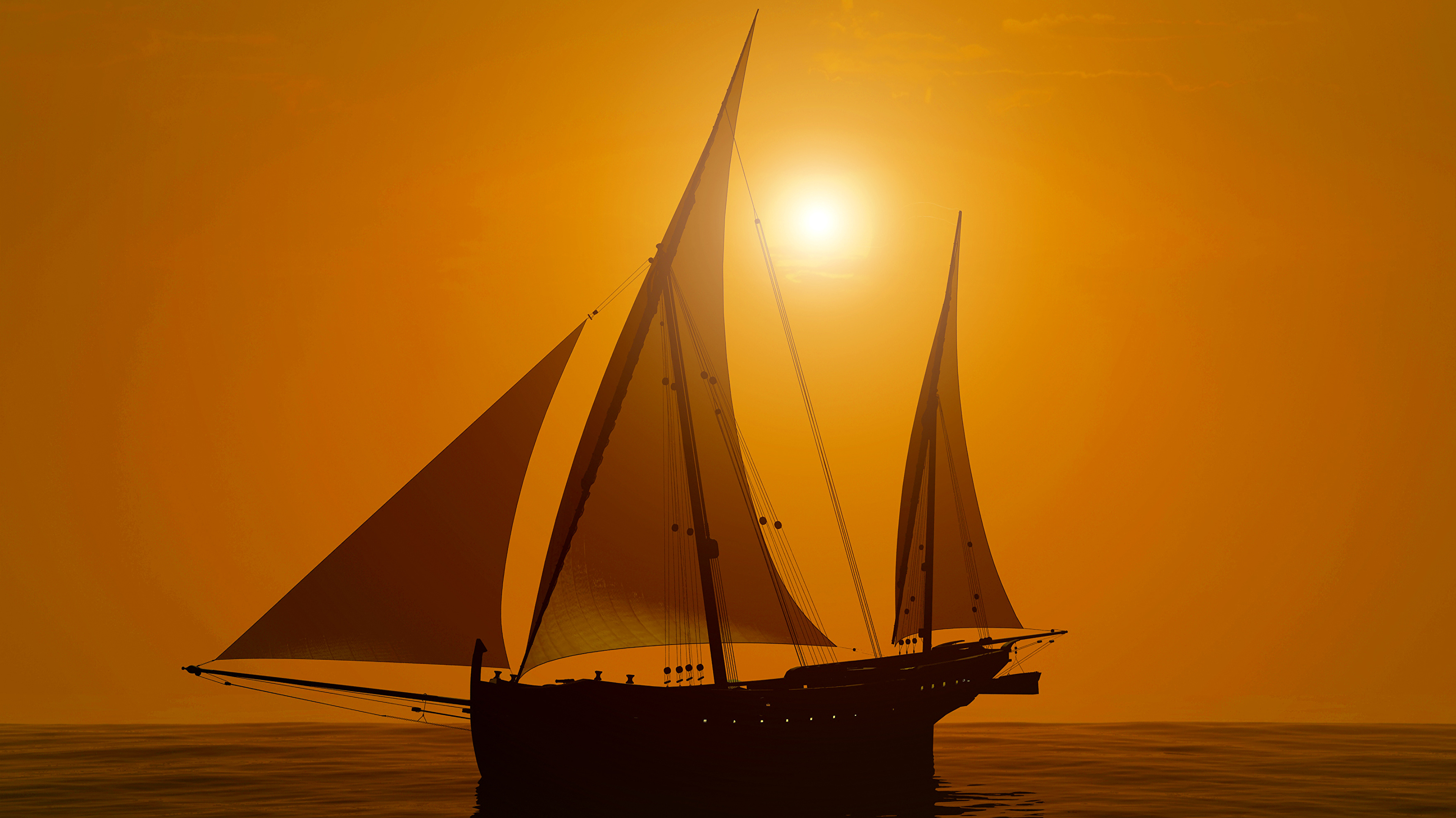 Desktop Wallpaper Sea 3D Graphics Ships Sunrises and 3840x2160