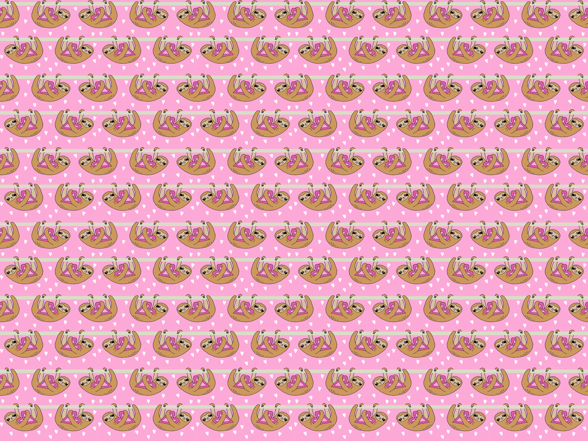 TINY Valentines Sloth and Hearts Pattern Fabric
