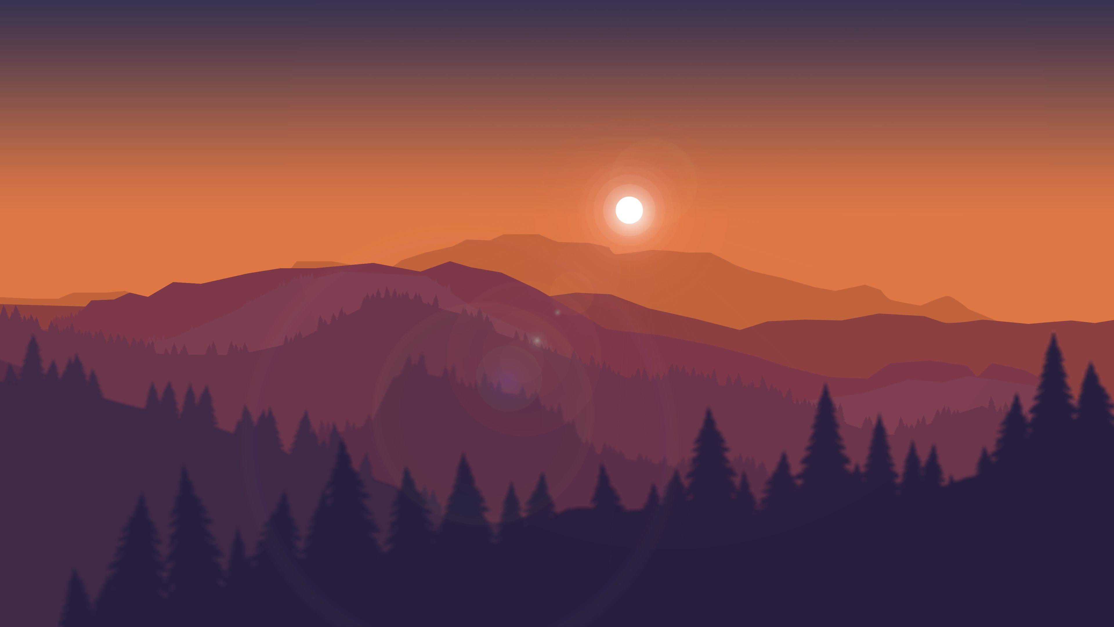 Sunset Mountains Firewatch Minimal Silhouette Wallpaper