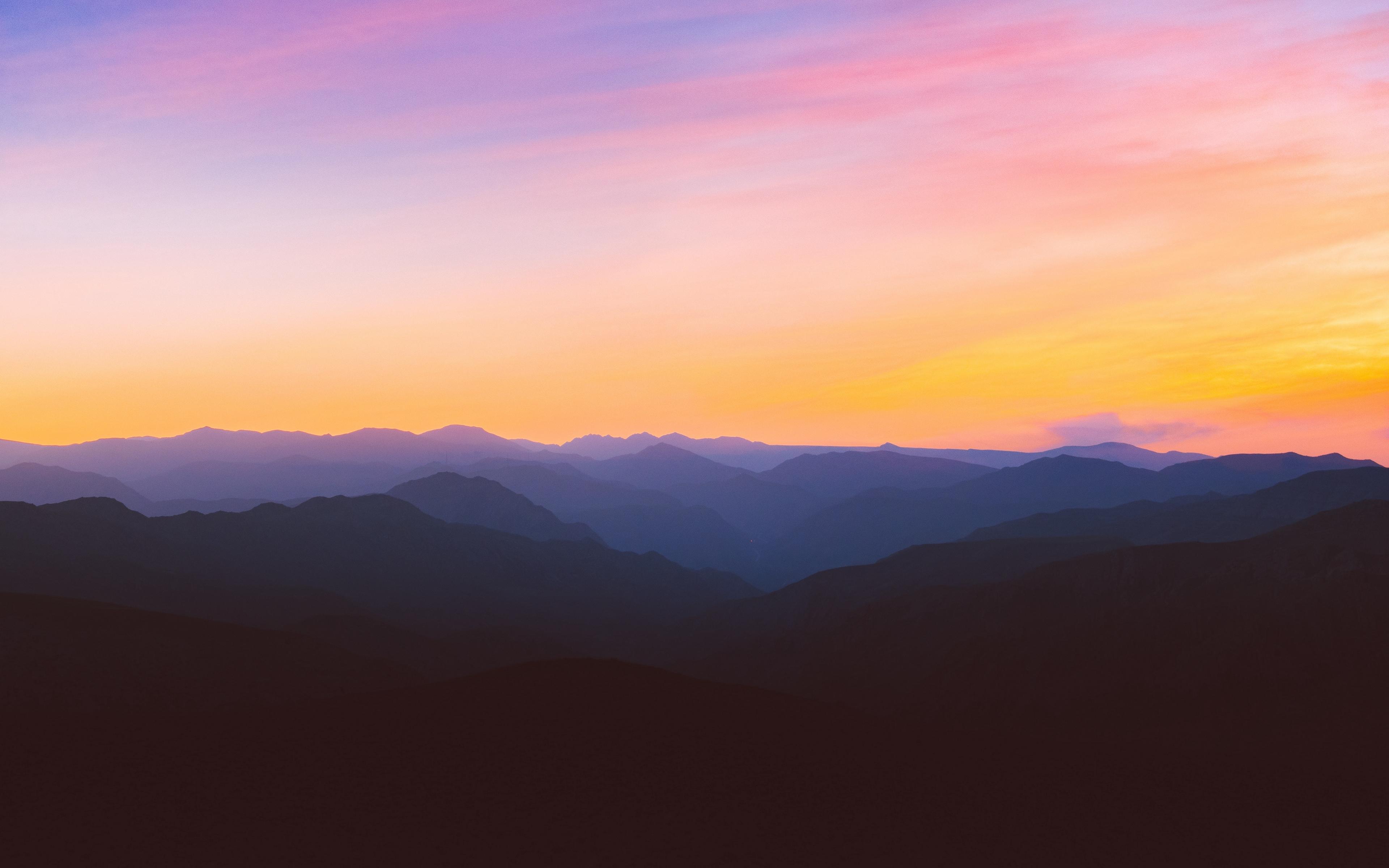 Download wallpaper 3840x2400 mountains, silhouettes, sunset