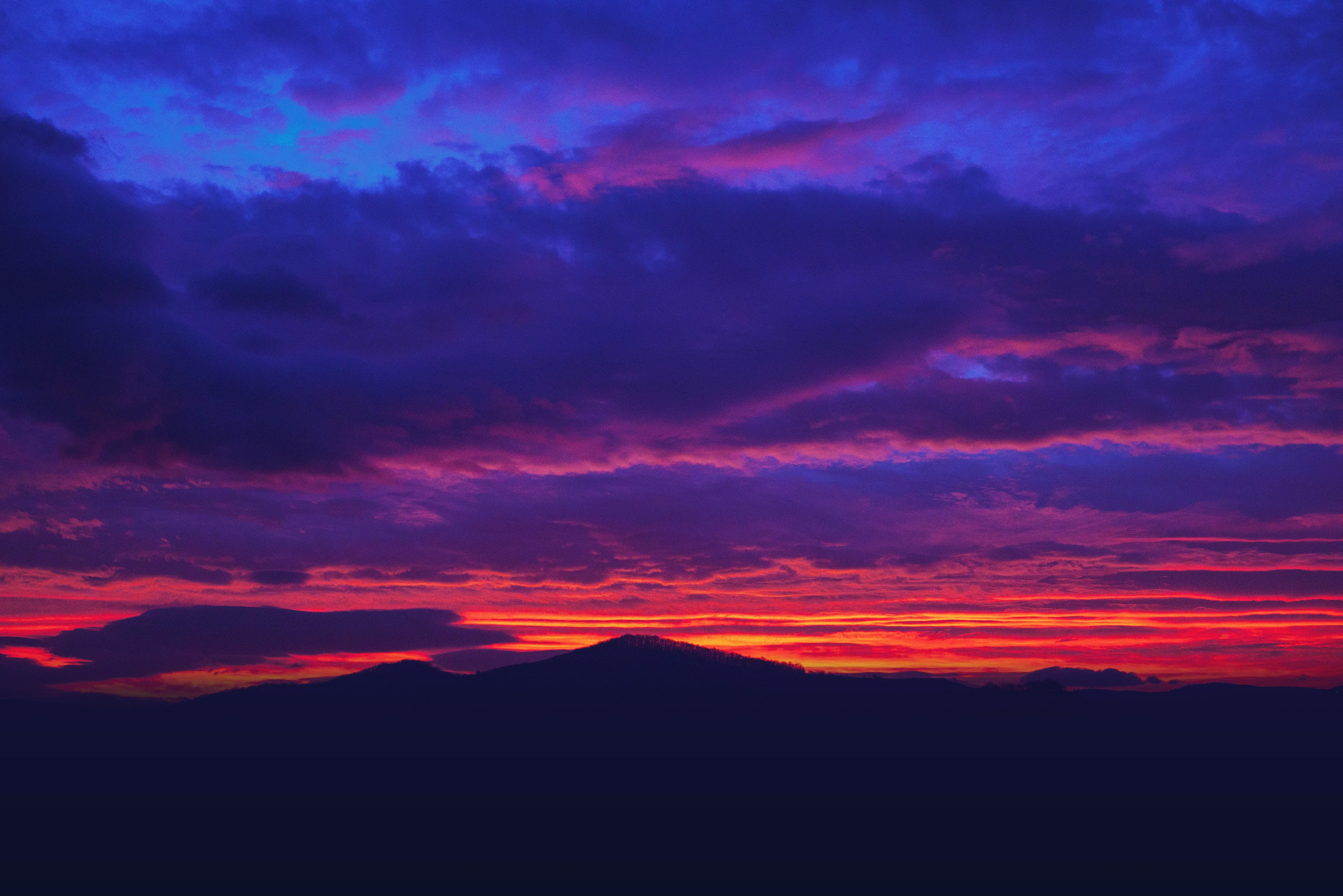 Mountain silhouette, Mountains, Sunset, Sky HD wallpaper