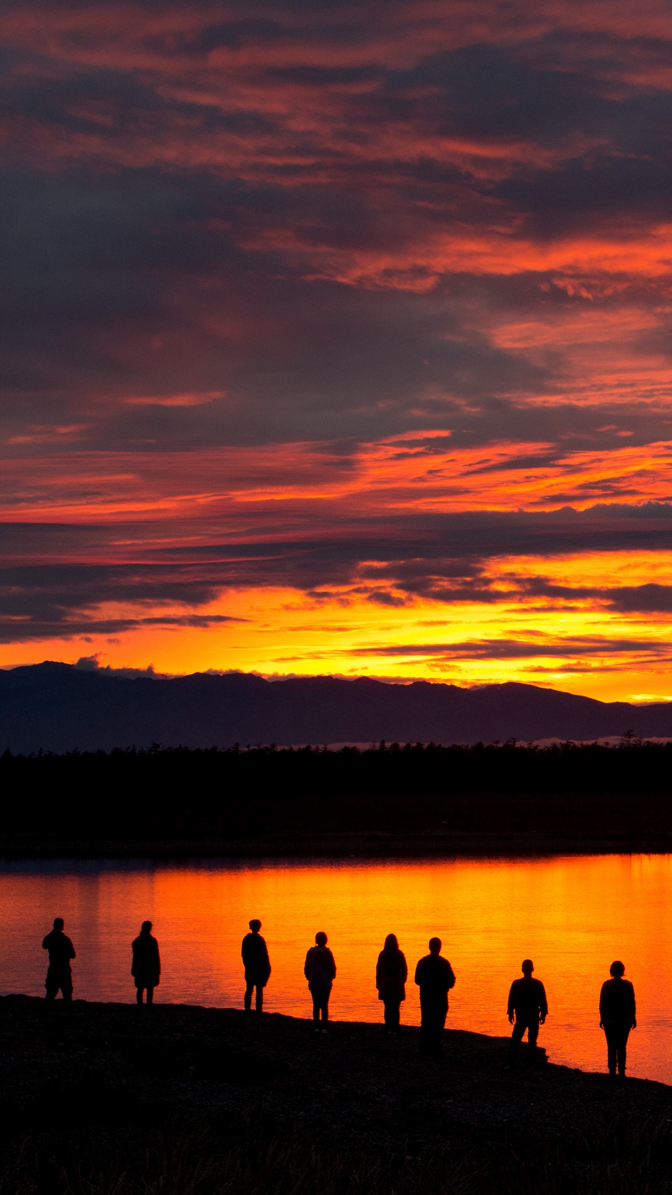 Download wallpaper 1350x2400 people, silhouettes, sunset