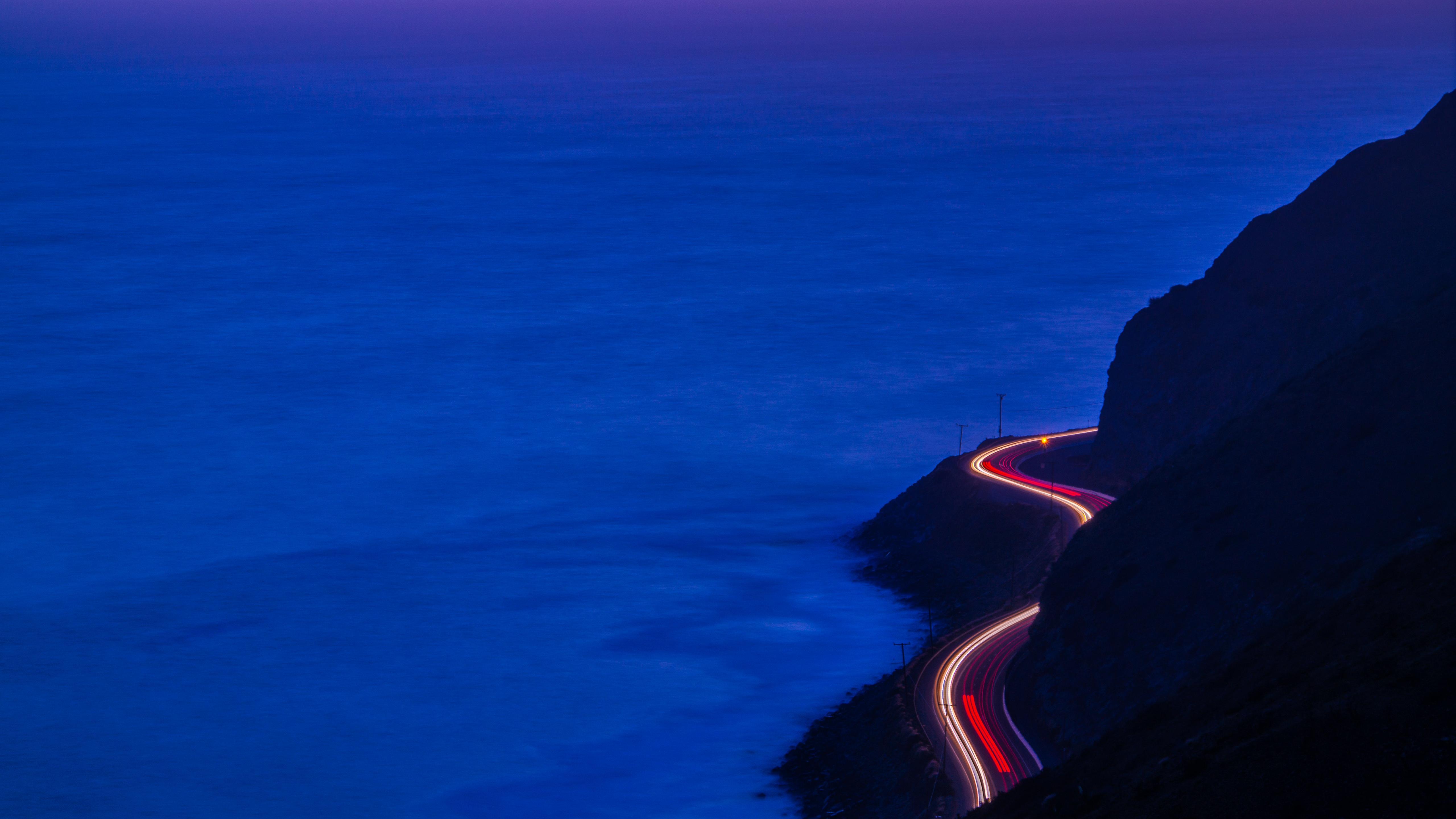 Coastal Highway at Night 4K 5K Wallpaper. HD Wallpaper