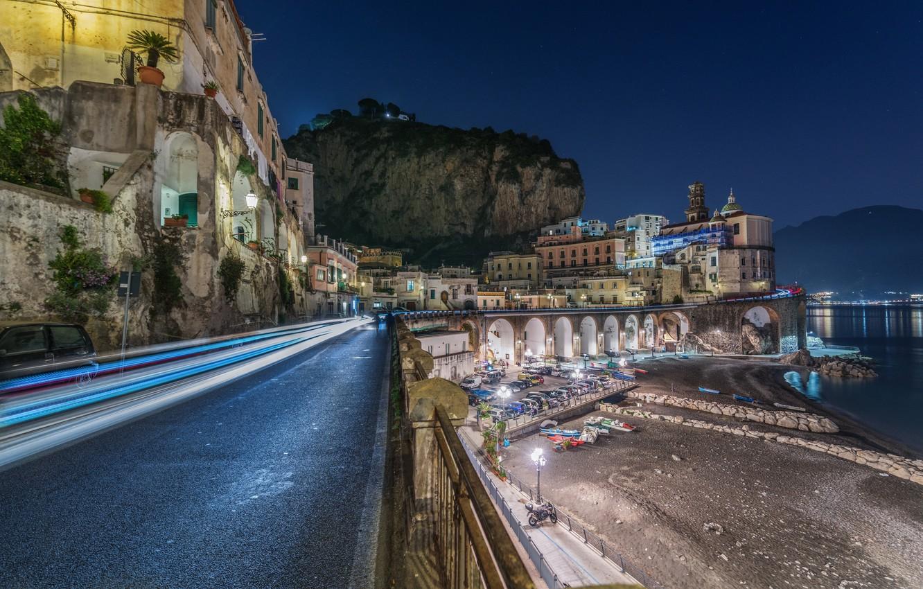 Wallpaper night, the city, Atrani Coast image
