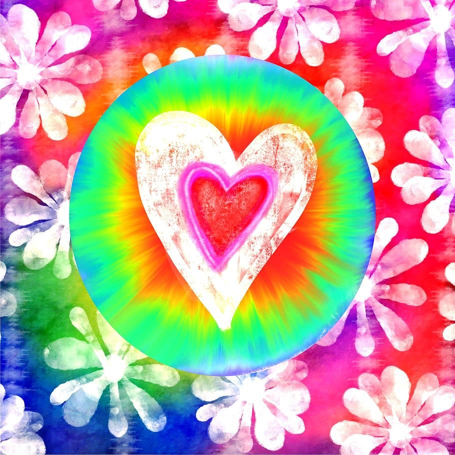 HD wallpaper: multicolored heart illustration, love, hippy, rainbow, colorful
