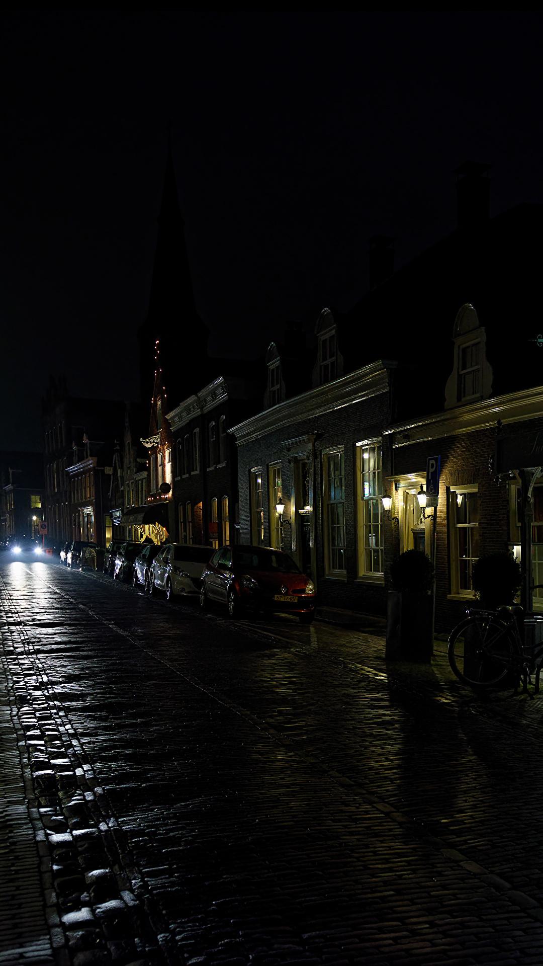Wallpaper Netherlands Monnickendam Roads Street Night 1080x1920