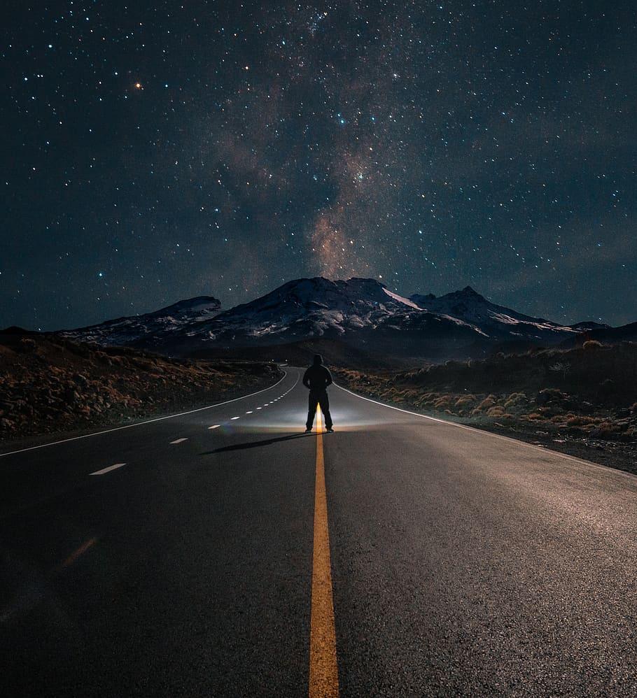 HD wallpaper: person standing at road during night time, one