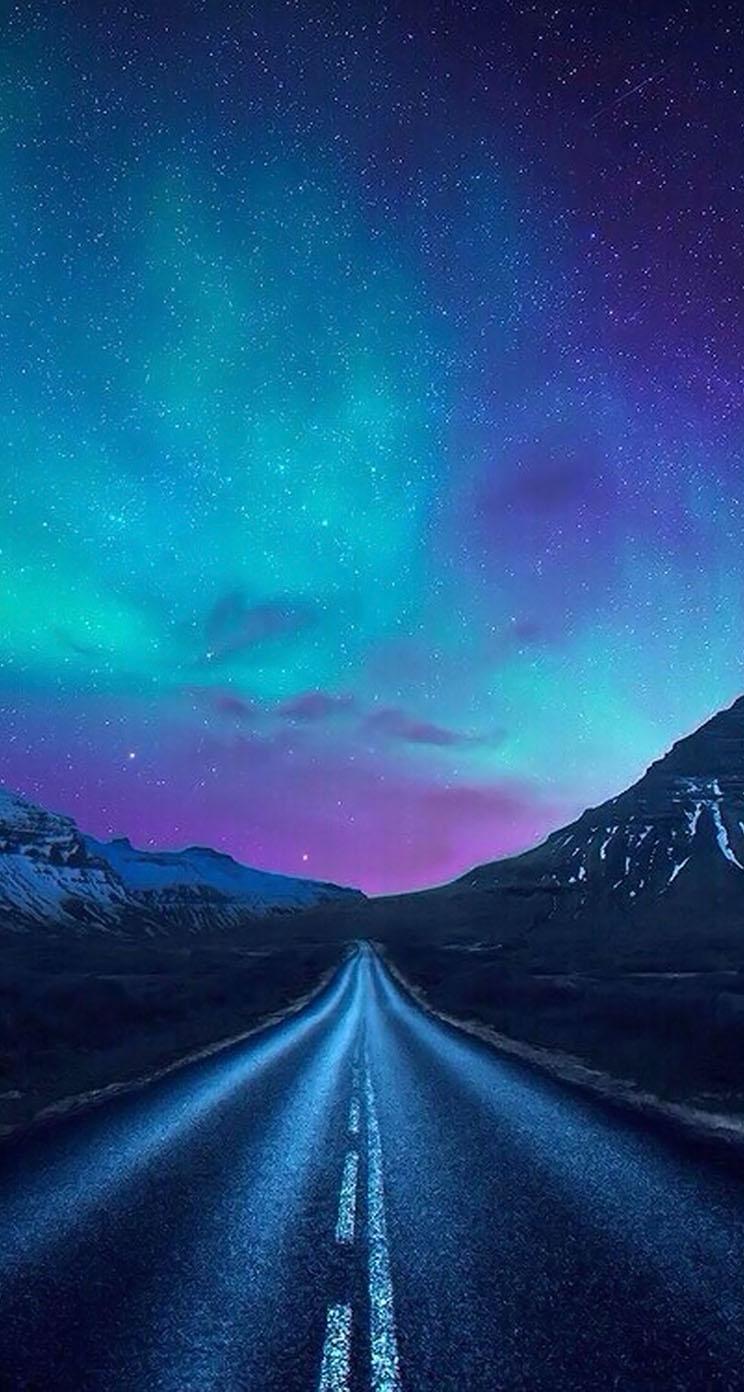 Aurora Borealis A Road IPhone Wallpaper