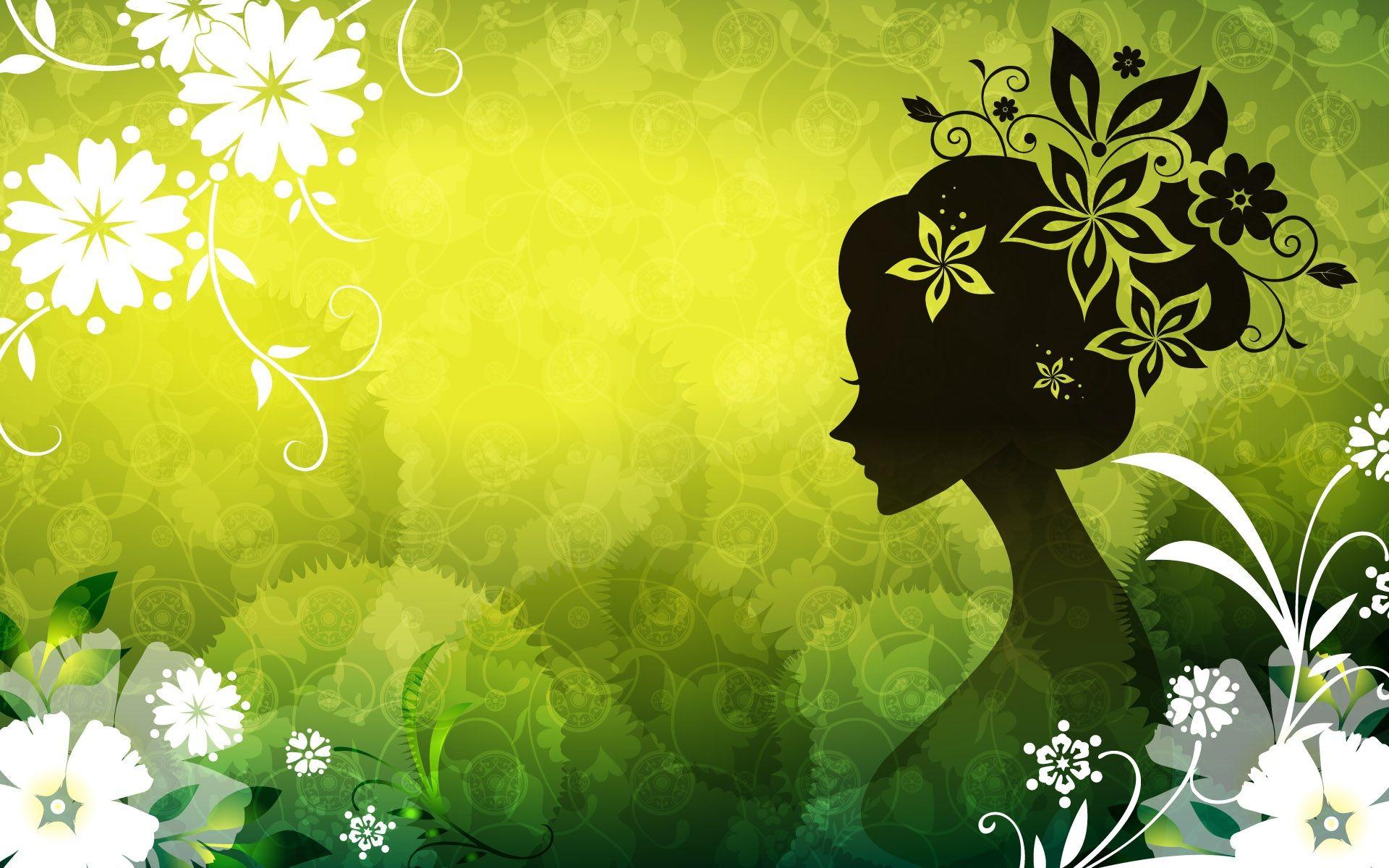 Vector Design Wallpaper, Vector Woman Green Flowers,. Art wallpaper, Abstract, Flower wallpaper